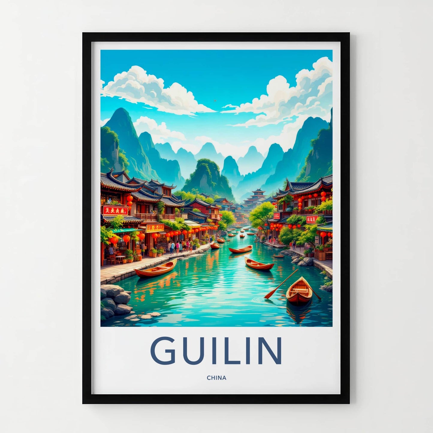 Guilin Poster - China Travel Art - Traditional River Boats Wall Decor