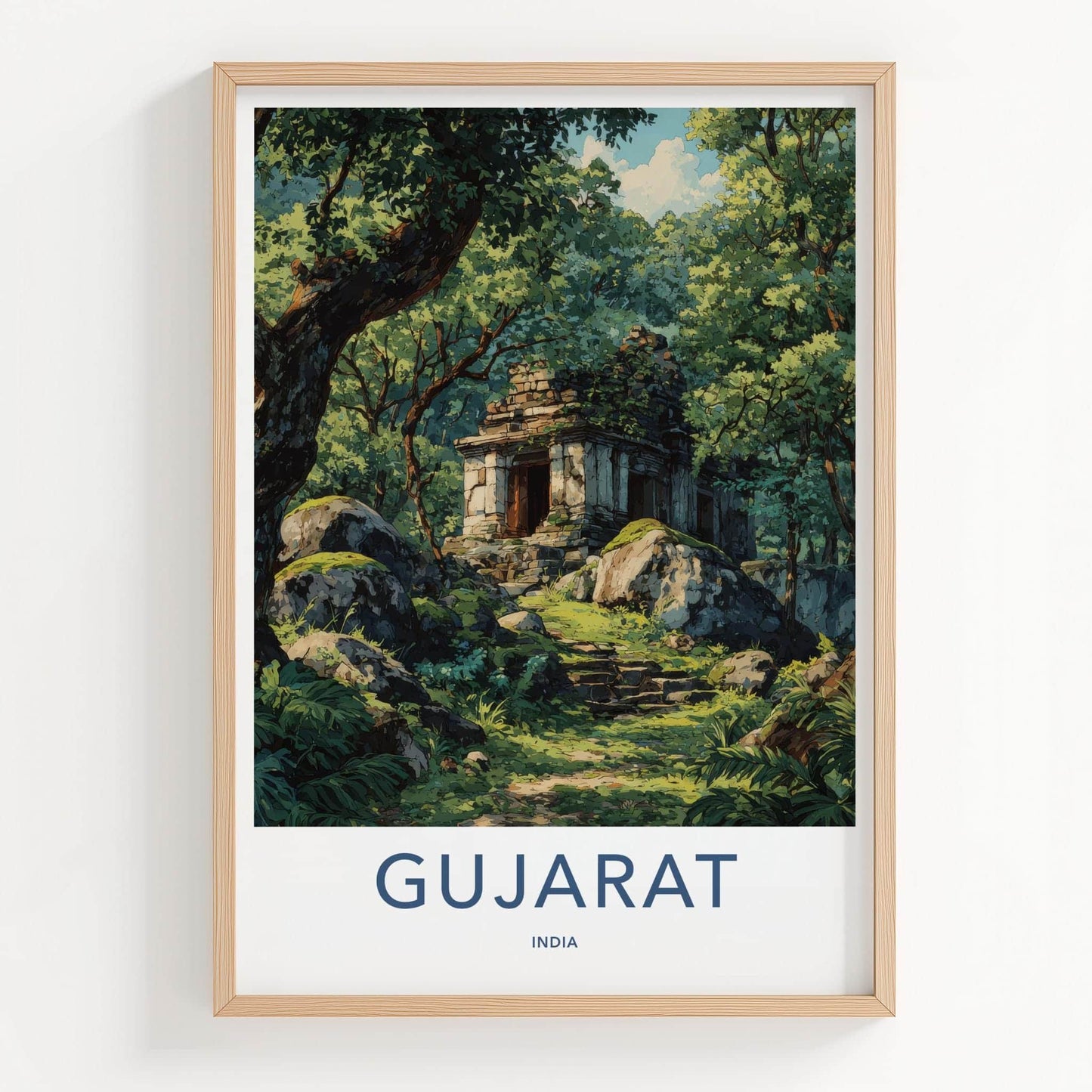Gujarat Poster - India Travel Art - Gujarat Ancient Forest Temple Wall Decor