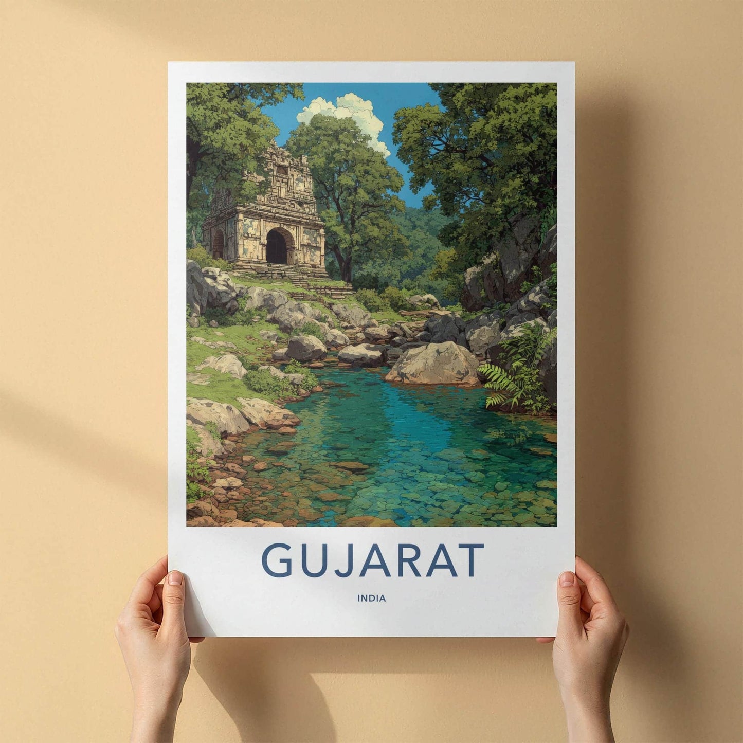 Gujarat Poster - India Travel Art - Gujarat Ancient Stone Ruins Home Decor