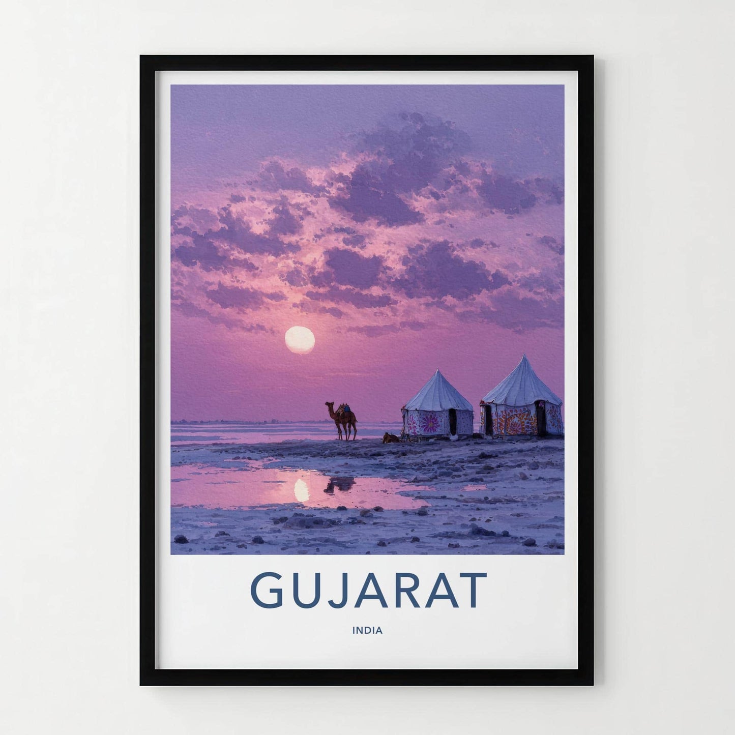 Gujarat Poster - India Travel Art - Gujarat Purple Sky Camel Wall Decor