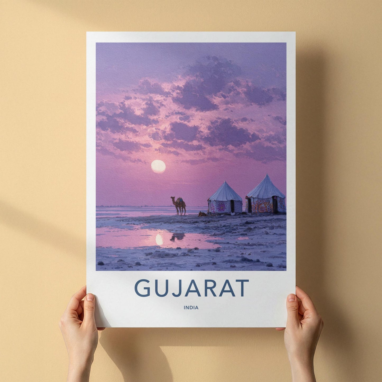 Gujarat Poster - India Travel Art - Gujarat Purple Sky Camel Wall Decor