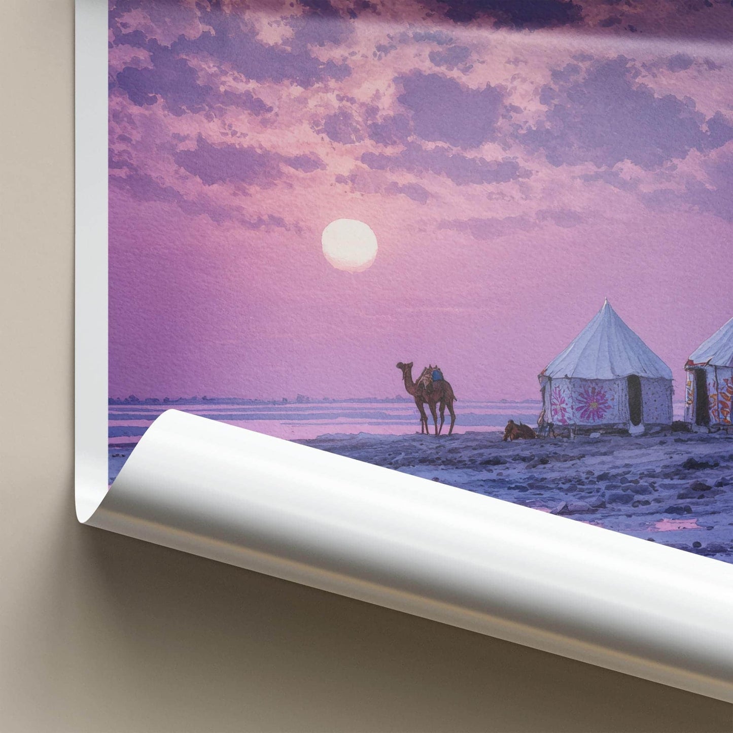 Gujarat Poster - India Travel Art - Gujarat Purple Sky Camel Wall Decor