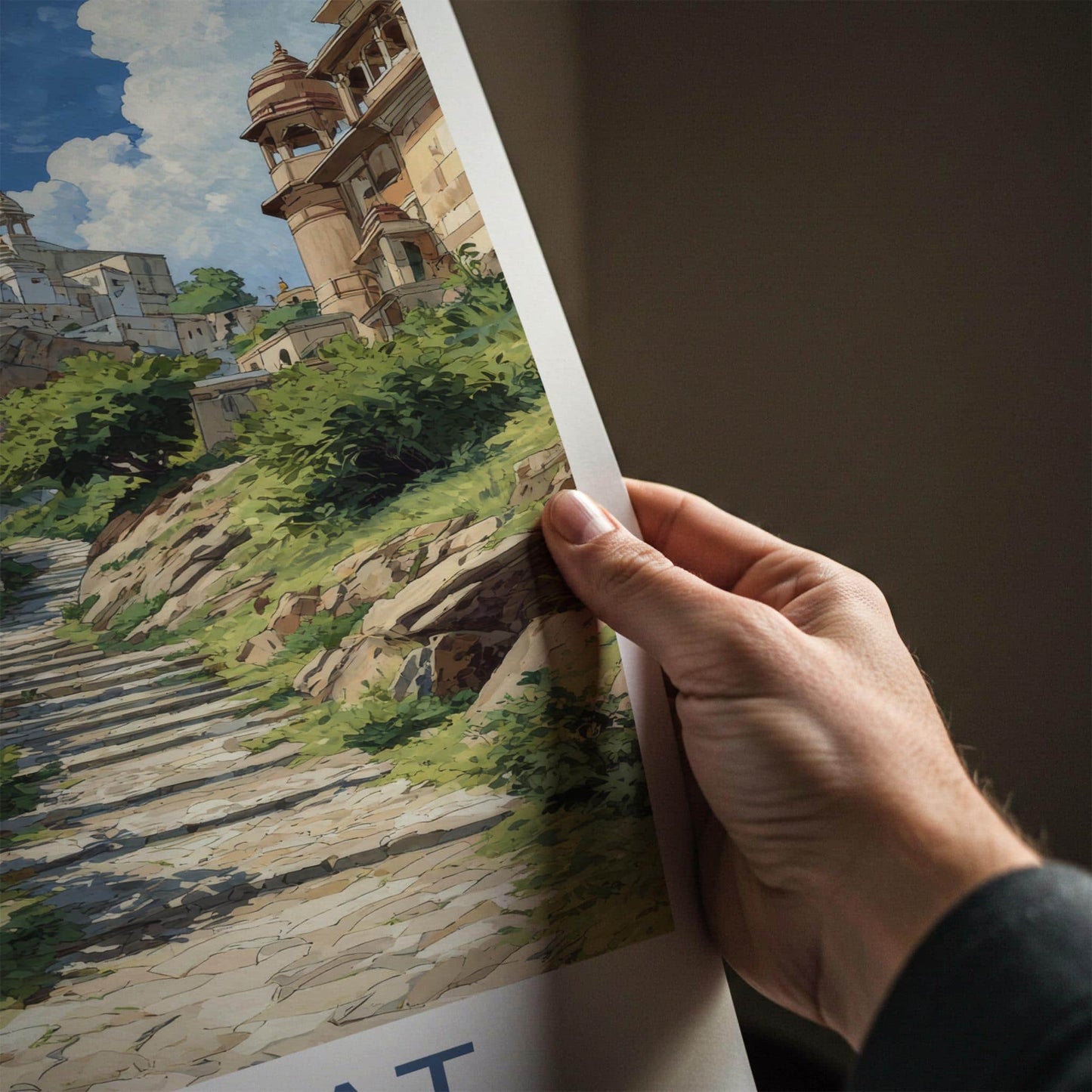Gujarat Poster - India Travel Art - Gujarat Steep Temple Steps Wall Decor