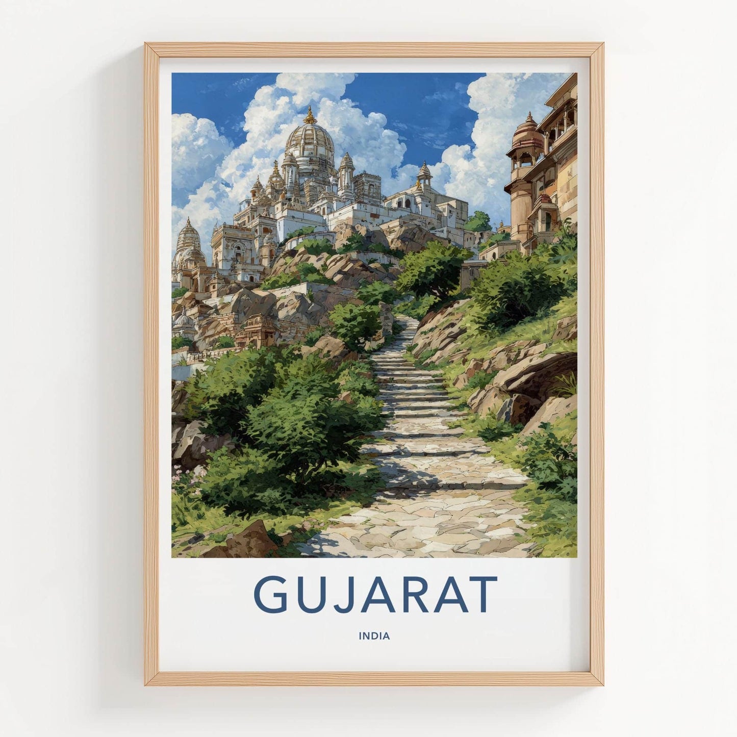 Gujarat Poster - India Travel Art - Gujarat Steep Temple Steps Wall Decor