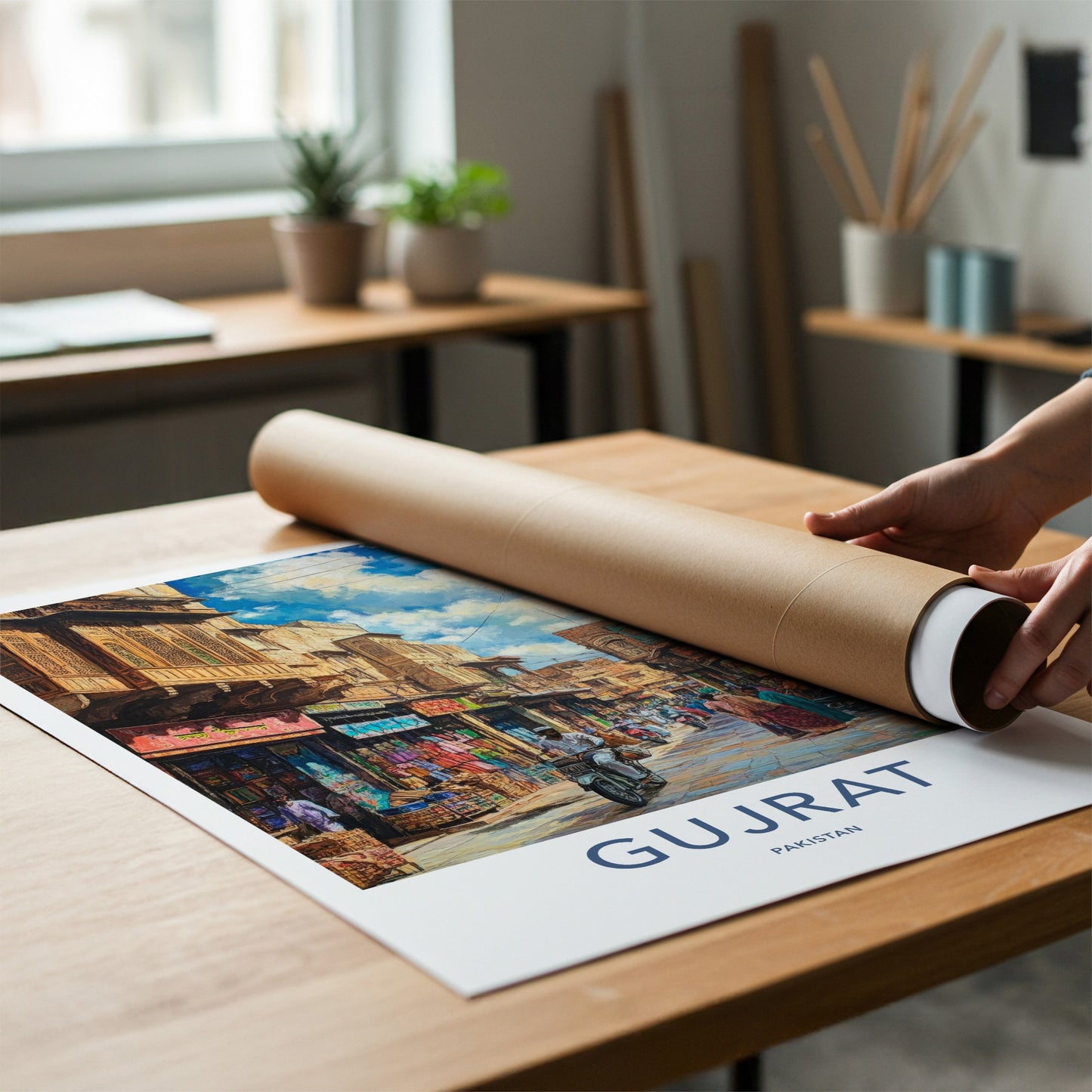 Gujrat Poster - Pakistan Travel Art - Busy Market Lane Home Decor