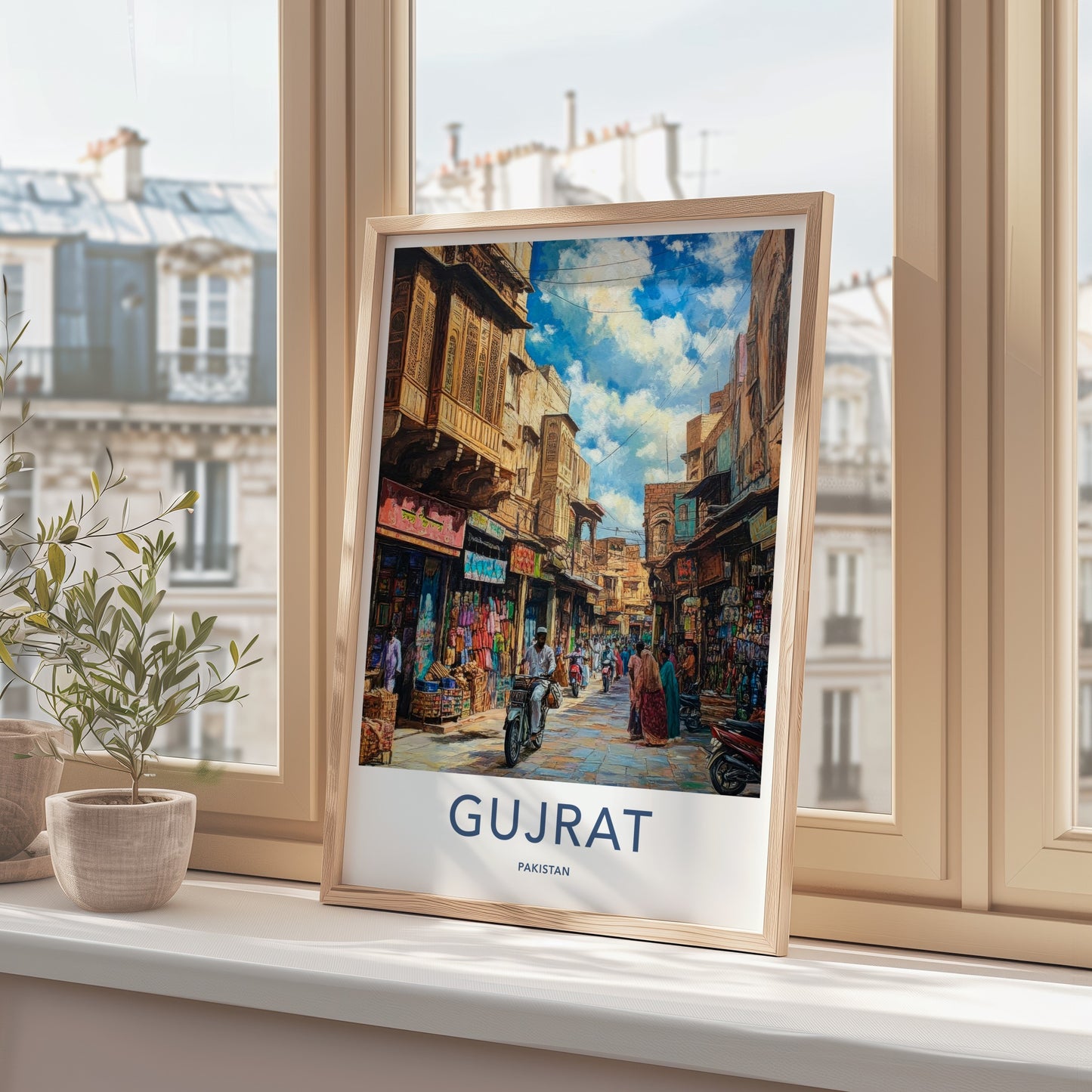 Gujrat Poster - Pakistan Travel Art - Busy Market Lane Home Decor