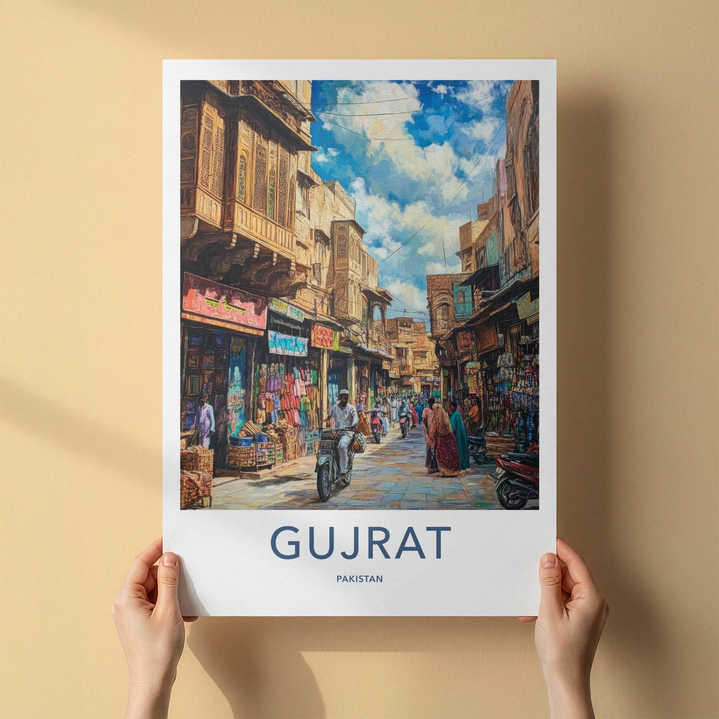 Gujrat Poster - Pakistan Travel Art - Busy Market Lane Home Decor