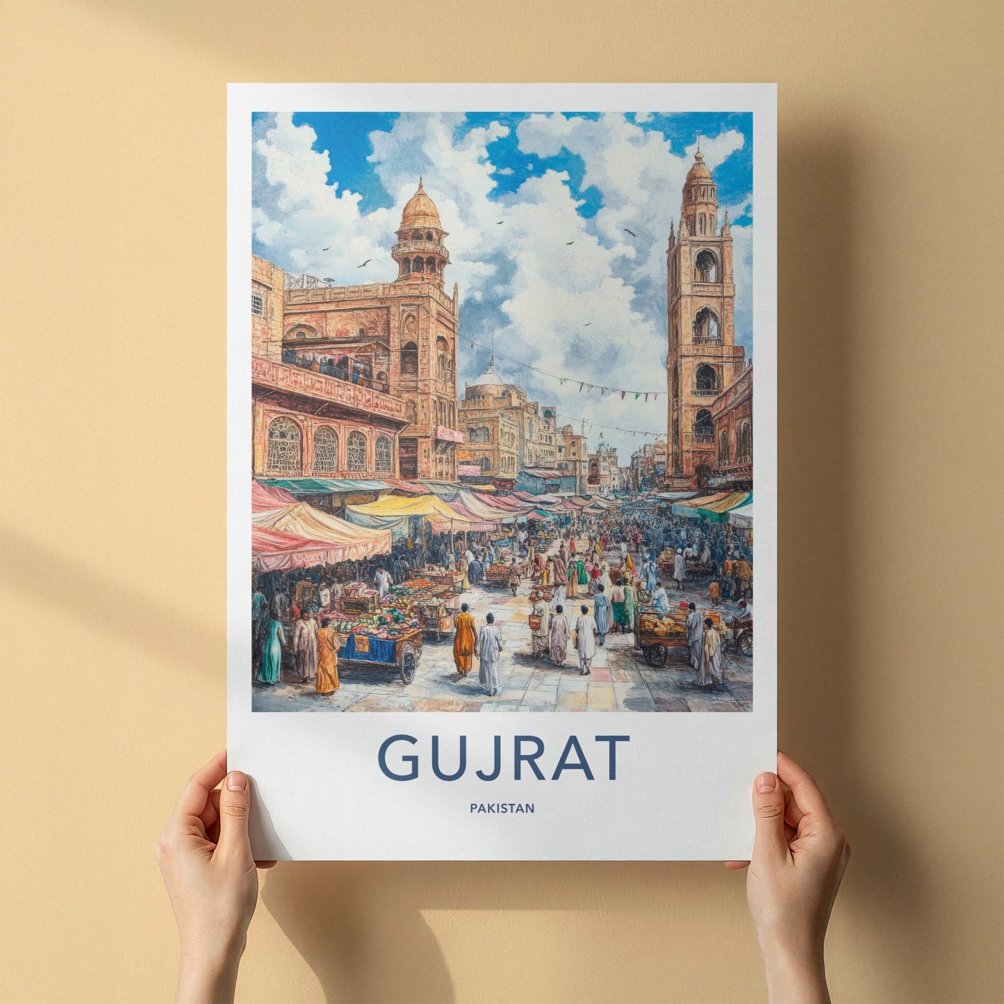 Gujrat Poster - Pakistan Travel Art - Crowded Street Market Home Decor