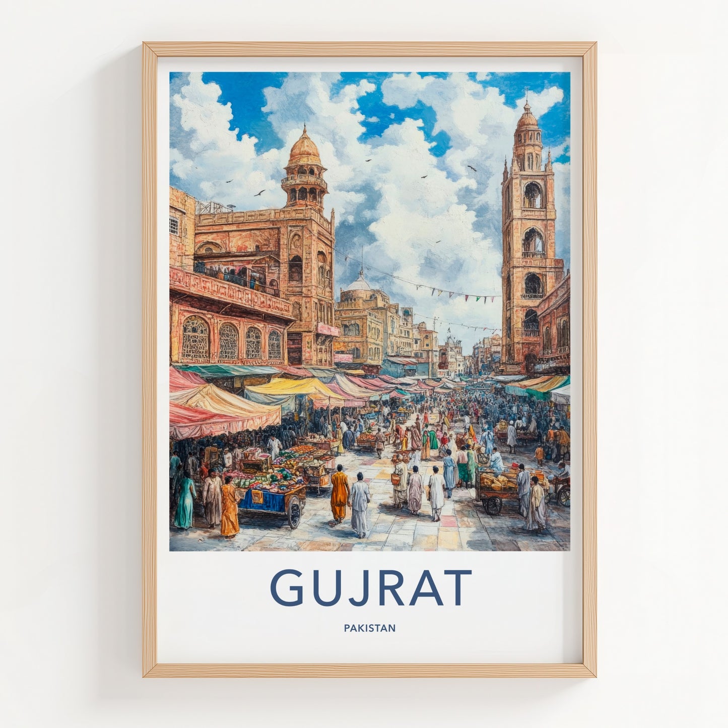 Gujrat Poster - Pakistan Travel Art - Crowded Street Market Home Decor