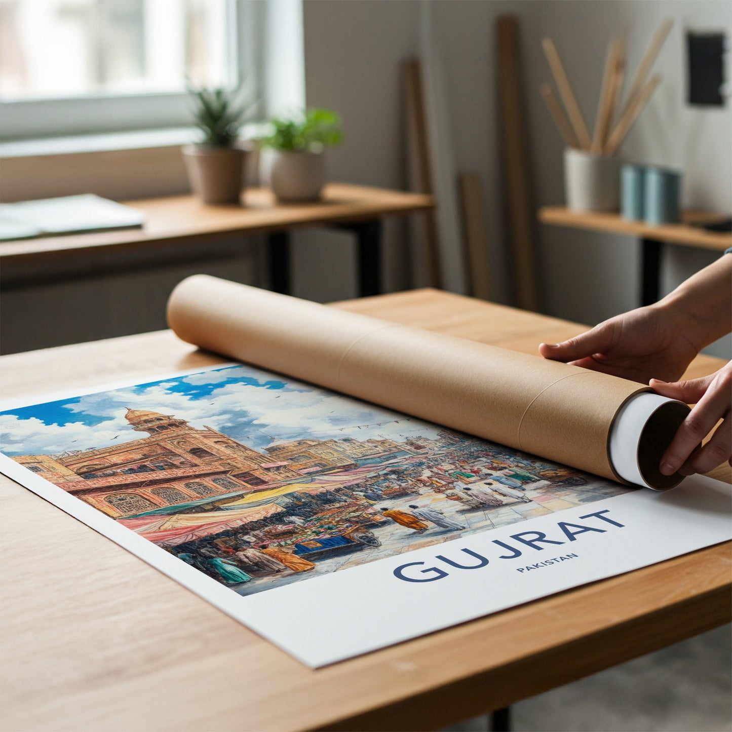Gujrat Poster - Pakistan Travel Art - Crowded Street Market Home Decor