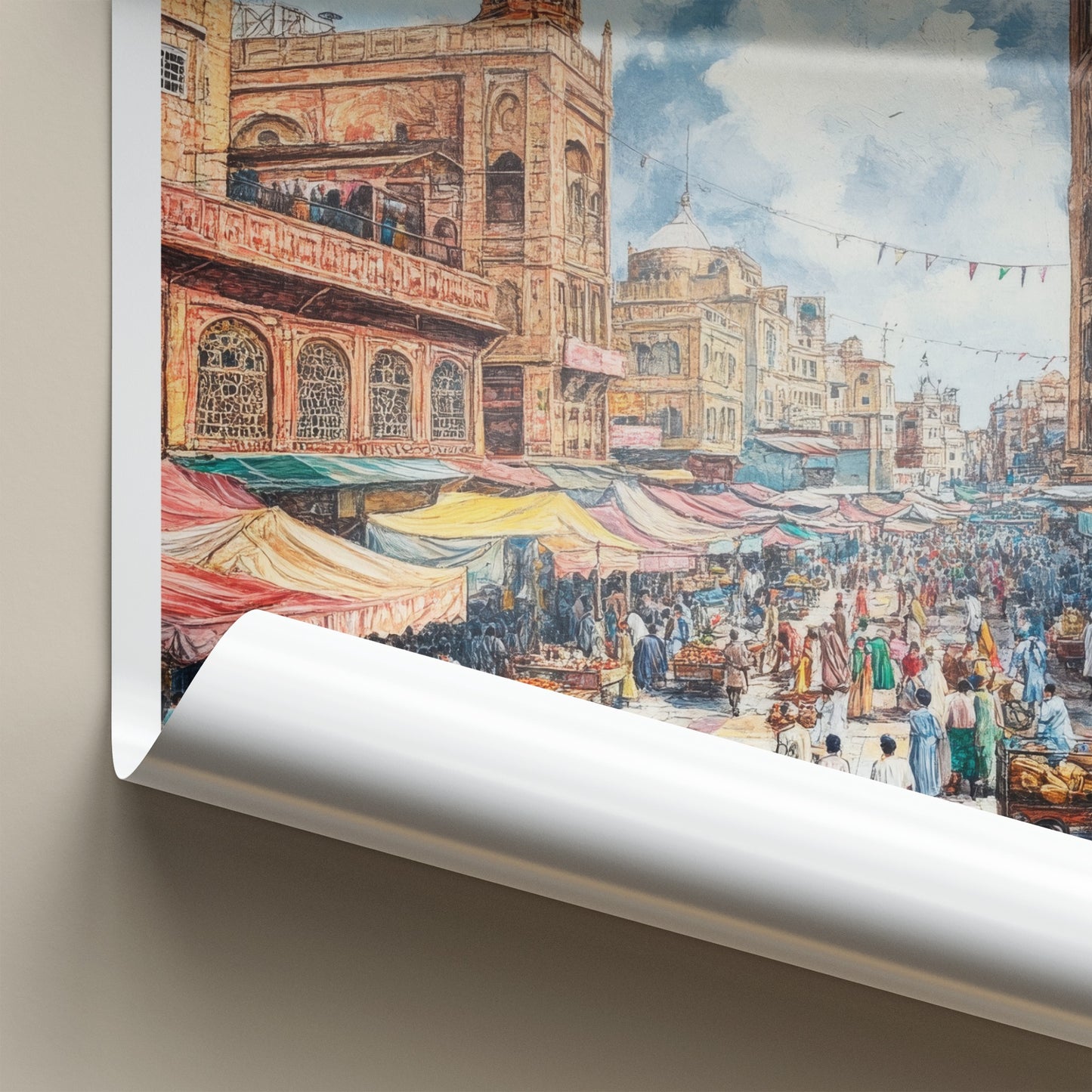 Gujrat Poster - Pakistan Travel Art - Crowded Street Market Home Decor