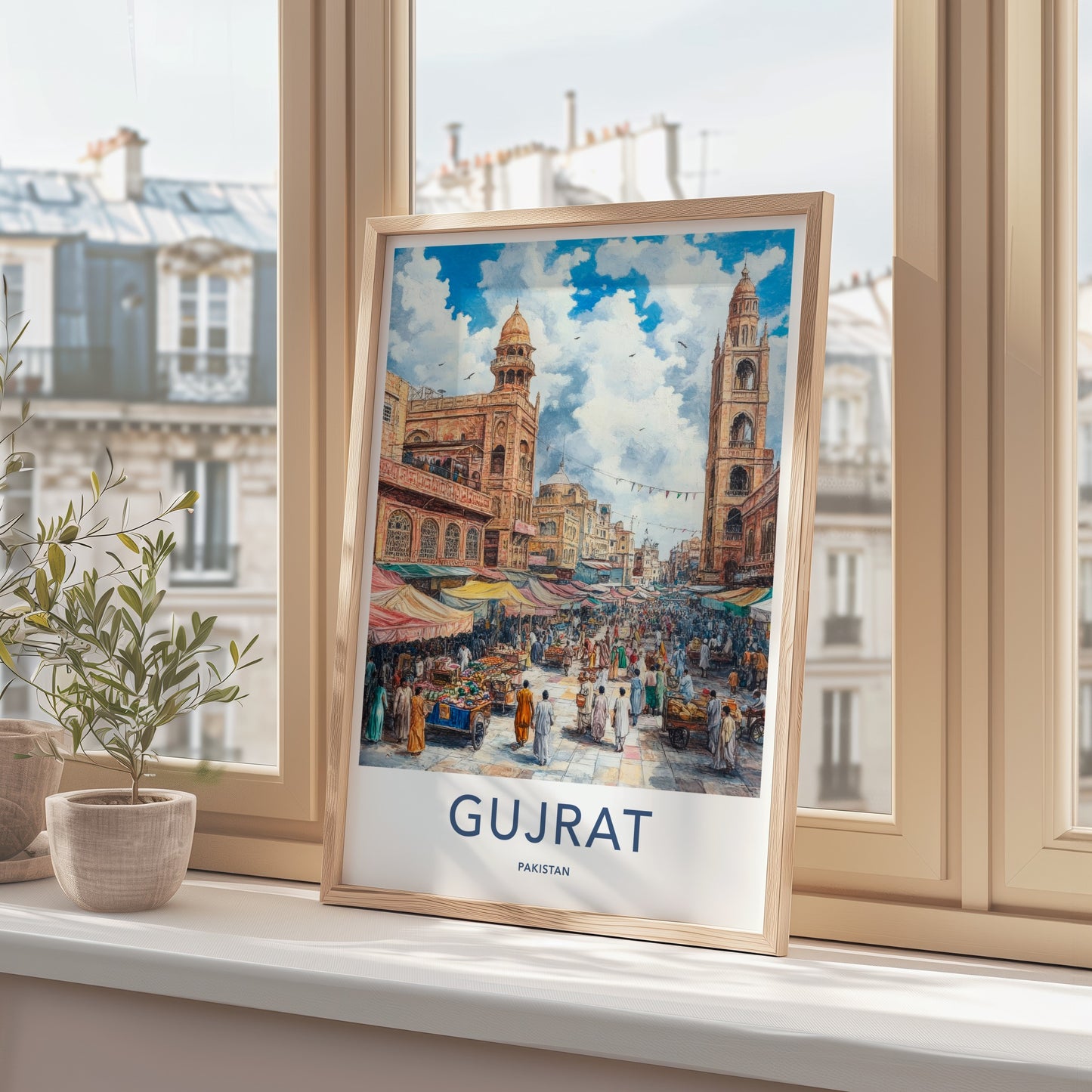 Gujrat Poster - Pakistan Travel Art - Crowded Street Market Home Decor
