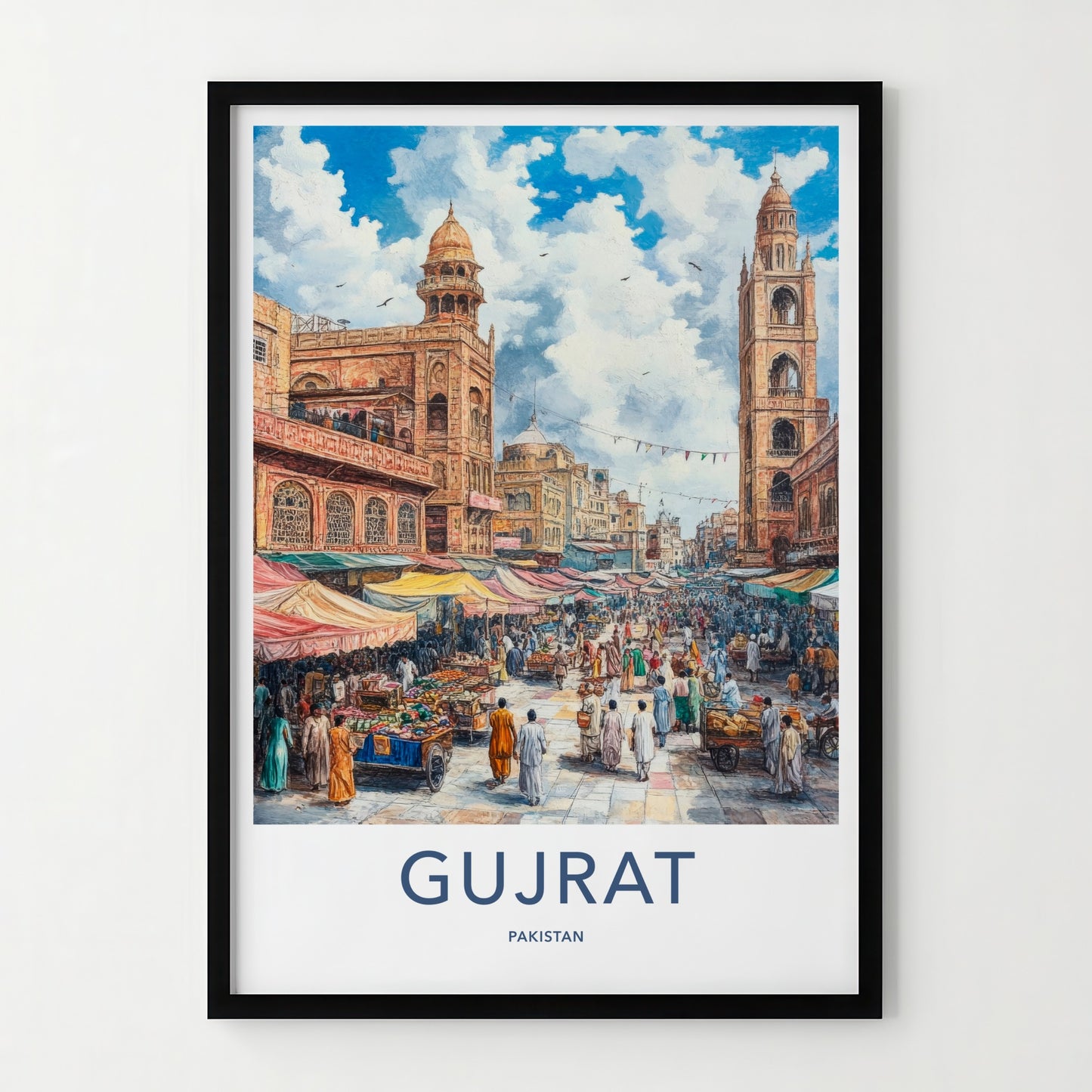 Gujrat Poster - Pakistan Travel Art - Crowded Street Market Home Decor