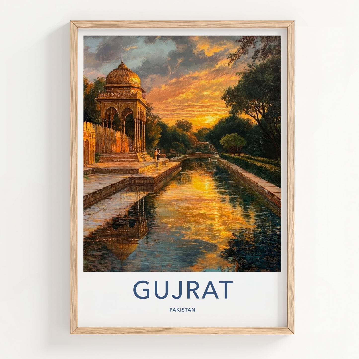 Gujrat Poster - Pakistan Travel Art - Golden Pavilion Sunset Home Decor