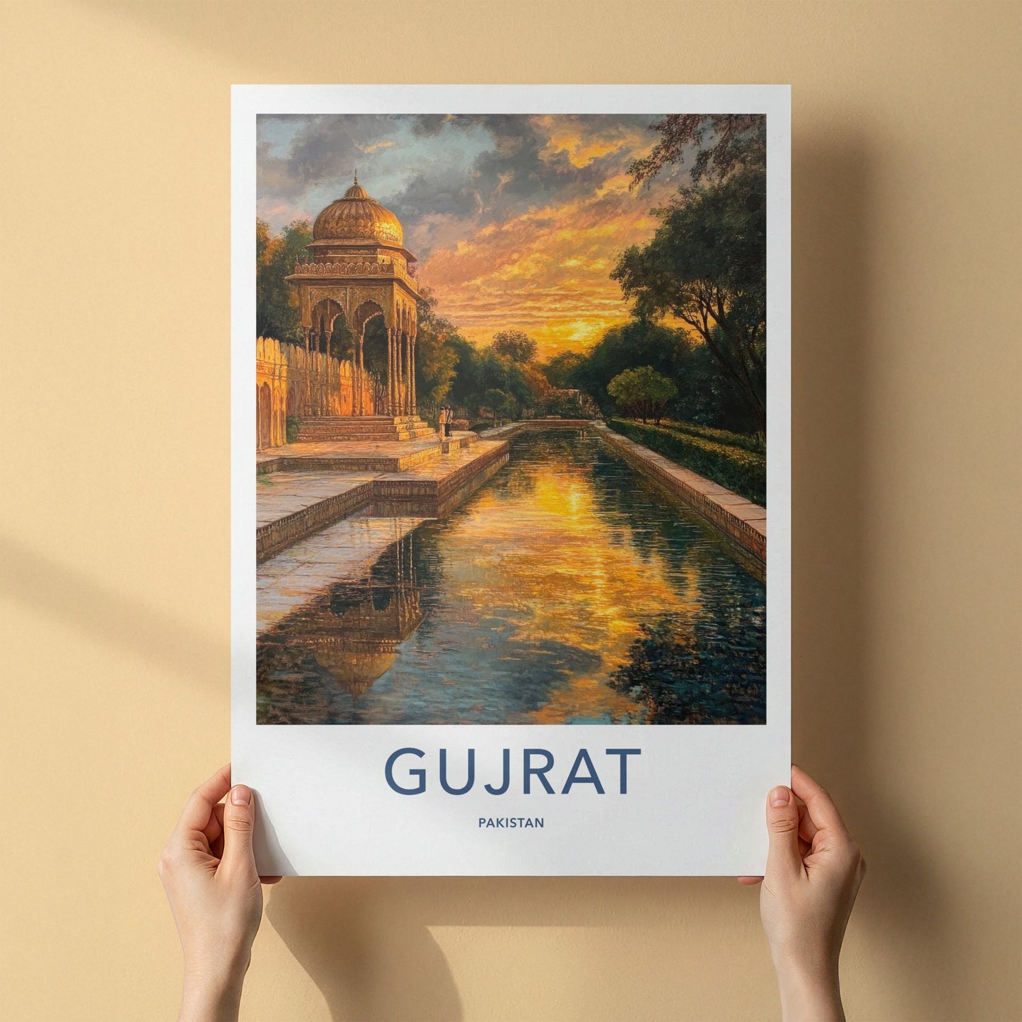 Gujrat Poster - Pakistan Travel Art - Golden Pavilion Sunset Home Decor