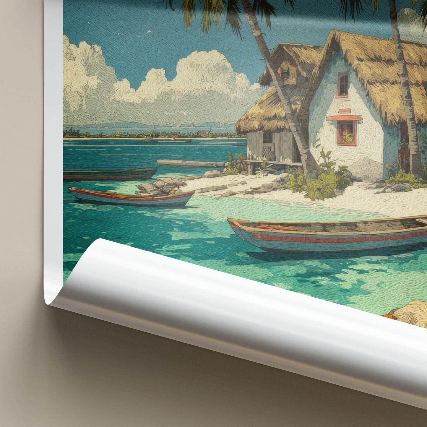 Guna Yala Poster - Panama Fine Art - Beach Huts Boats Home Decor