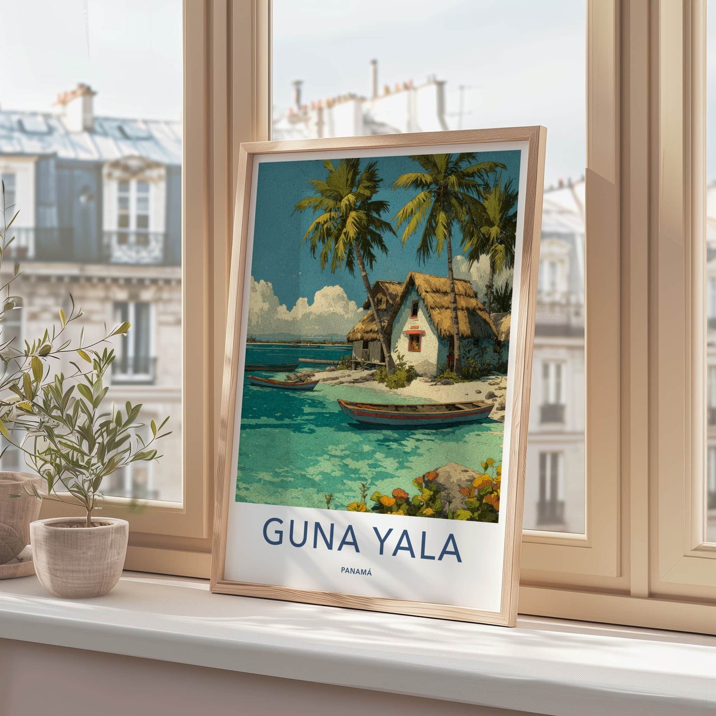 Guna Yala Poster - Panama Fine Art - Beach Huts Boats Home Decor