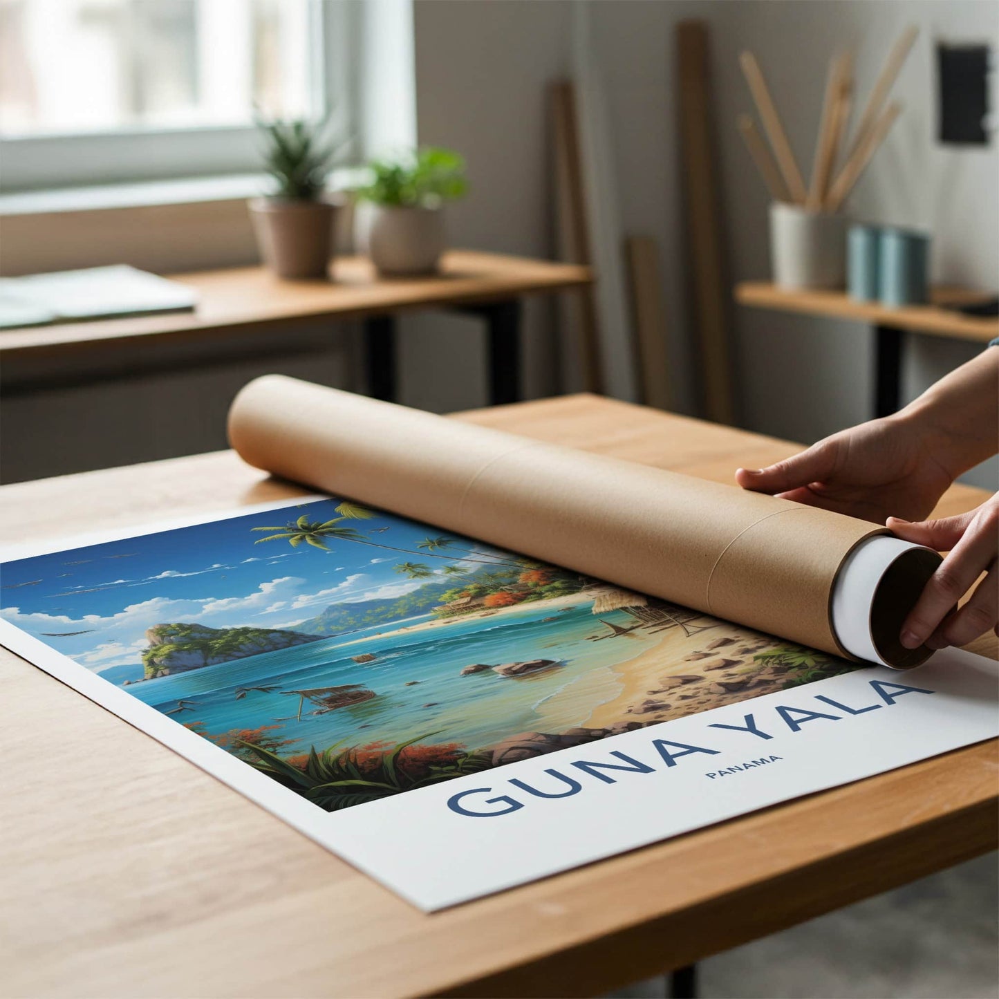 Guna Yala Poster - Panama Travel Art - Tropical Beach Huts Home Decor