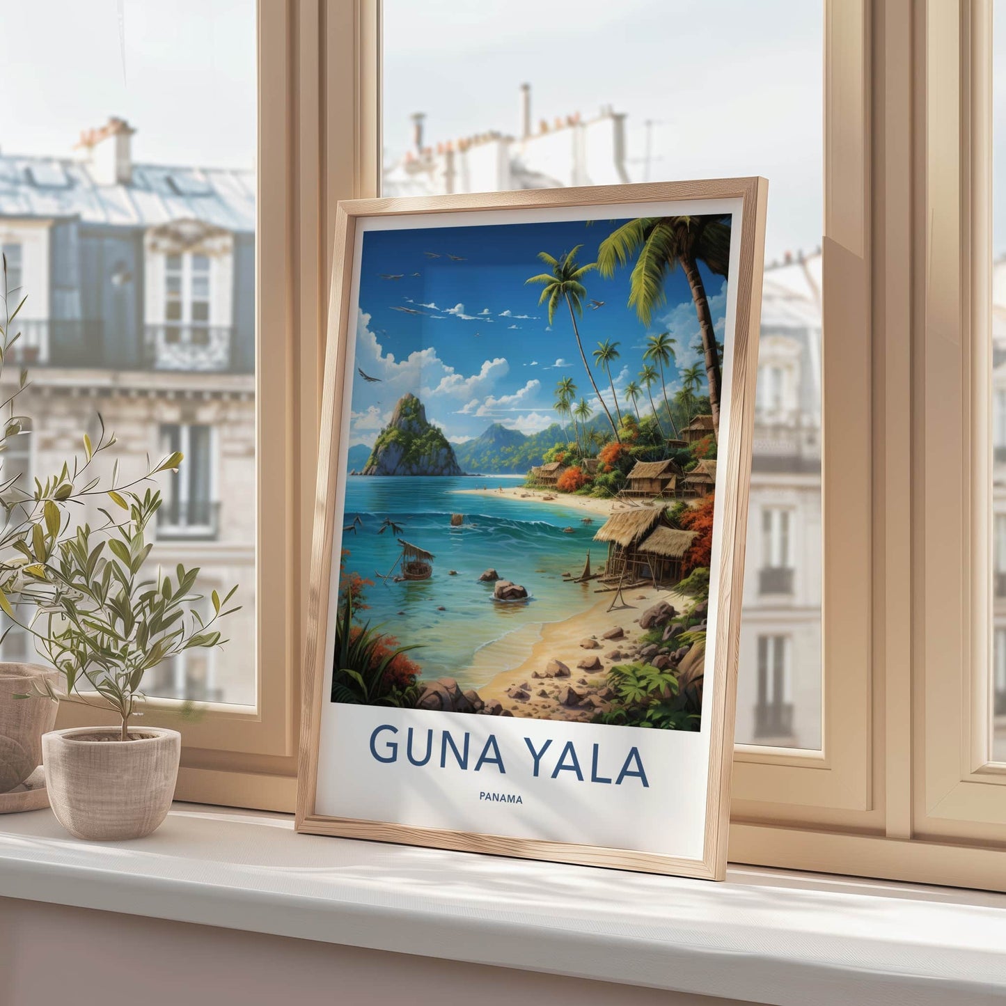 Guna Yala Poster - Panama Travel Art - Tropical Beach Huts Home Decor