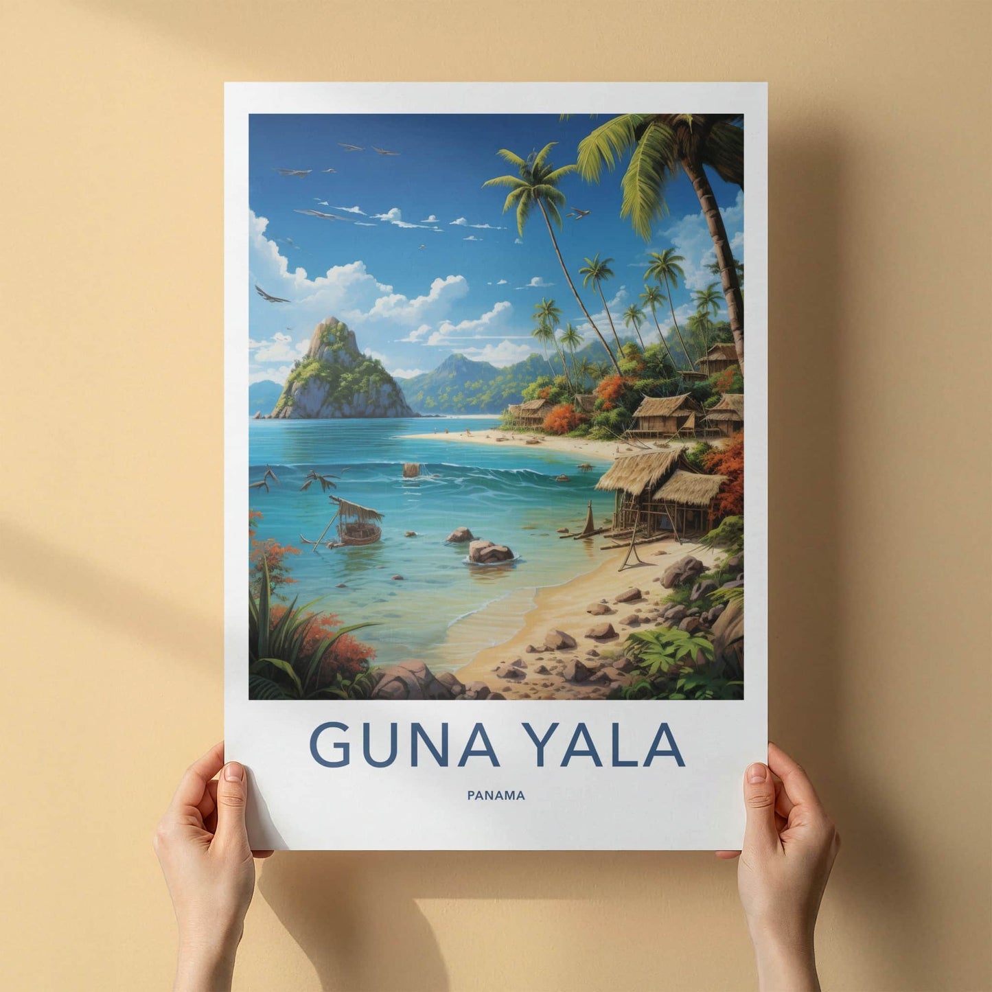 Guna Yala Poster - Panama Travel Art - Tropical Beach Huts Home Decor