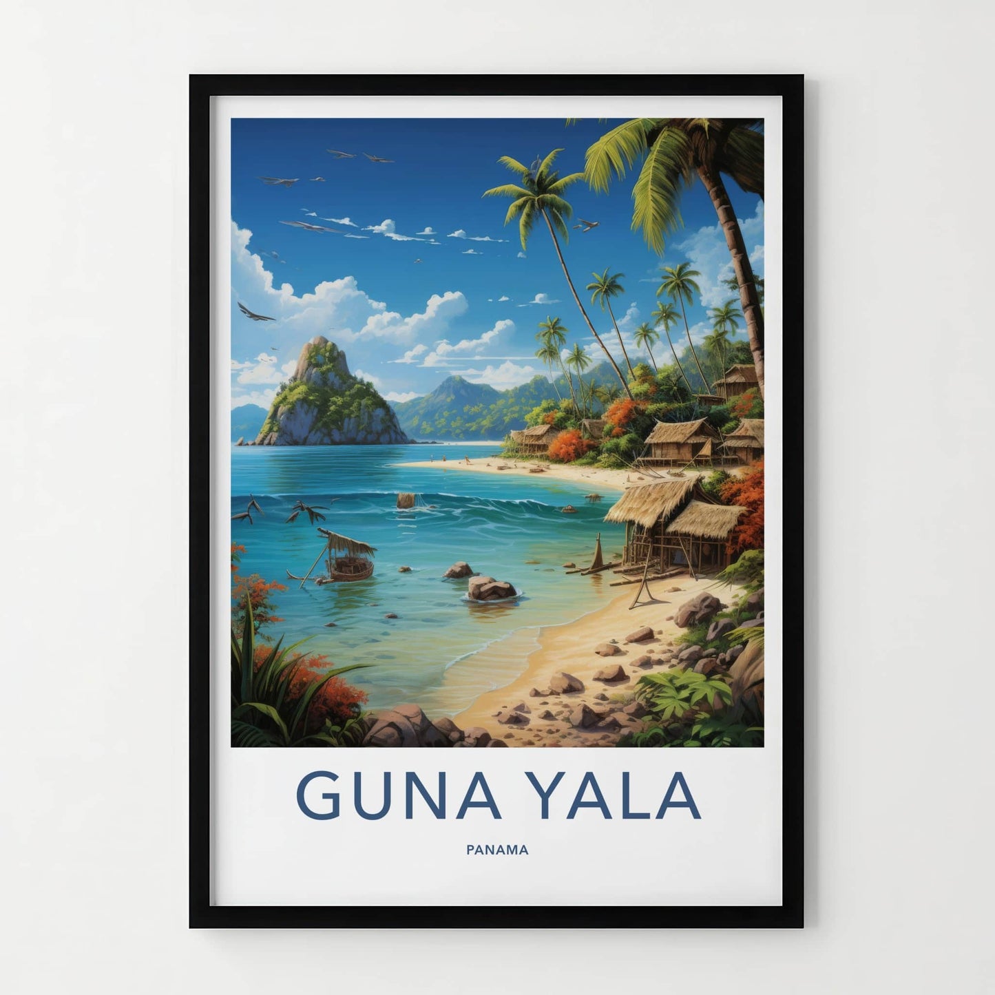 Guna Yala Poster - Panama Travel Art - Tropical Beach Huts Home Decor