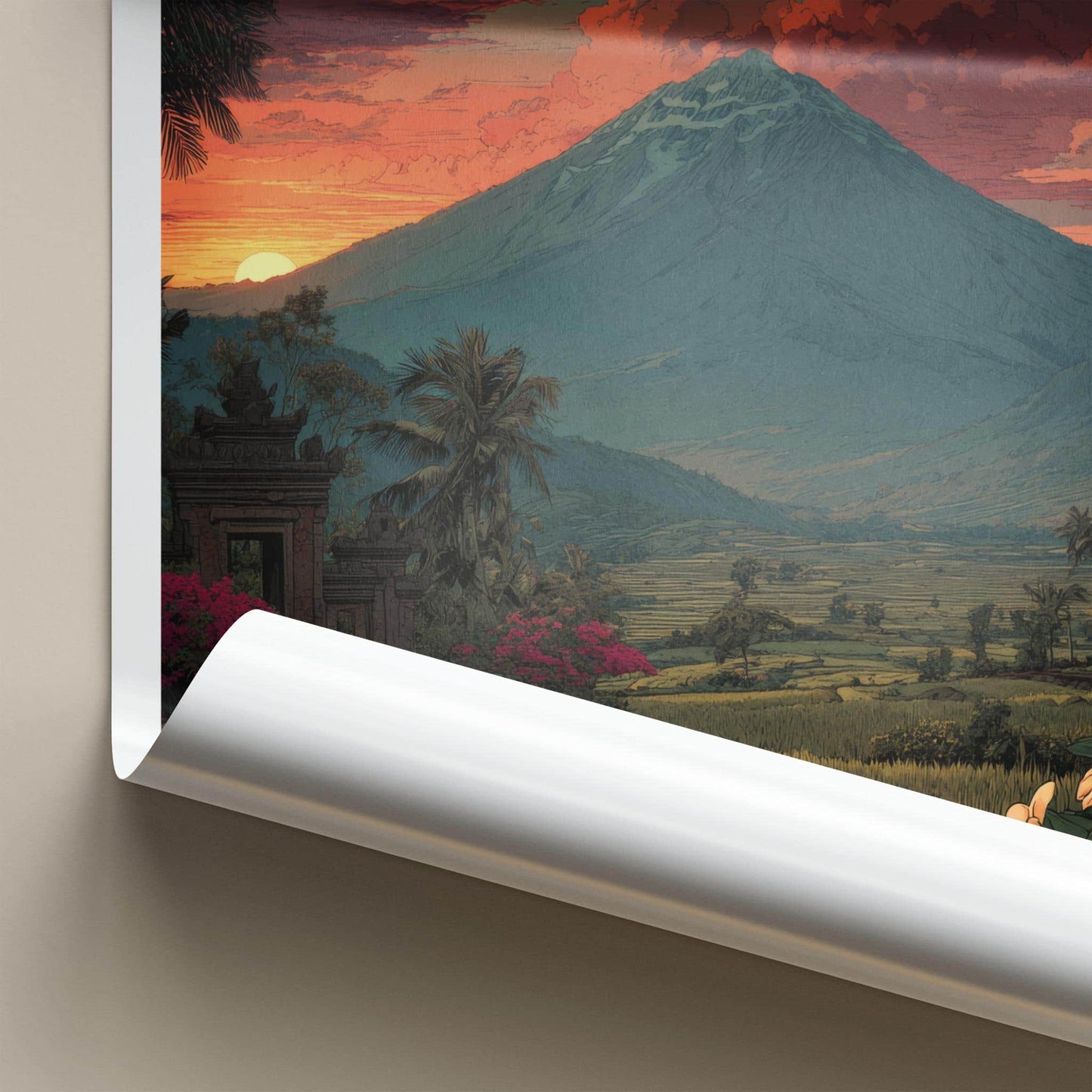 Gunung Agung Poster - Indonesia Travel Art - Vibrant Sunset Volcano Home Decor