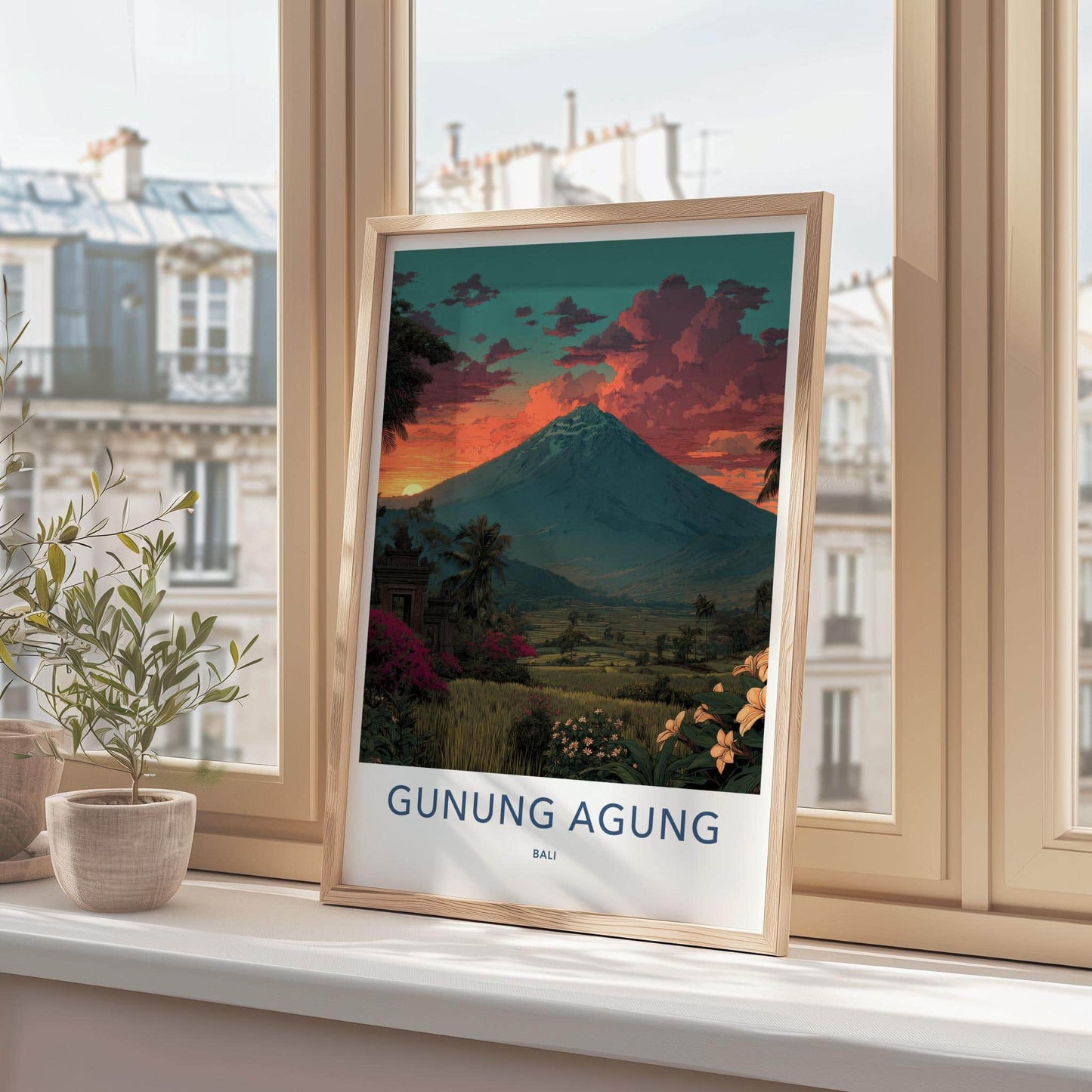 Gunung Agung Poster - Indonesia Travel Art - Vibrant Sunset Volcano Home Decor