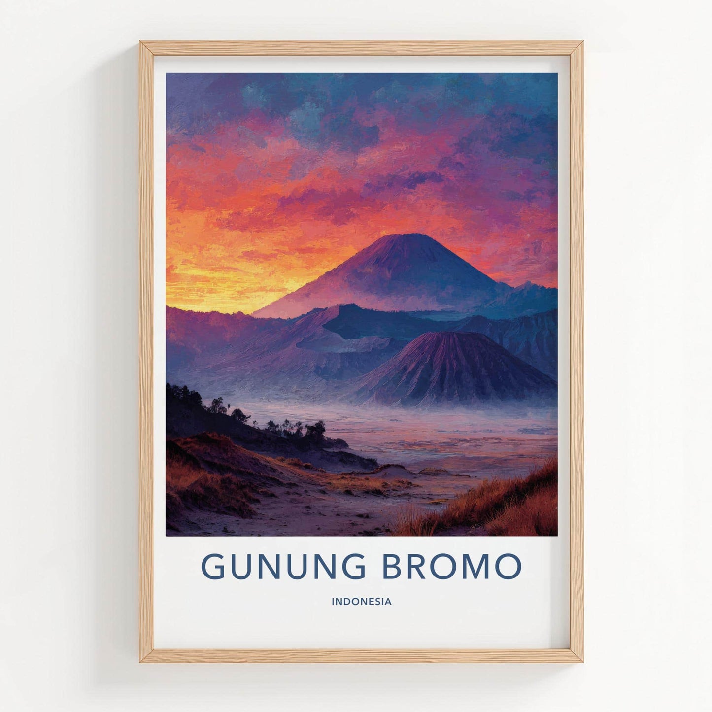 Gunung Bromo Poster - Indonesia Travel Art - Vibrant Volcano Sunset Wall Decor