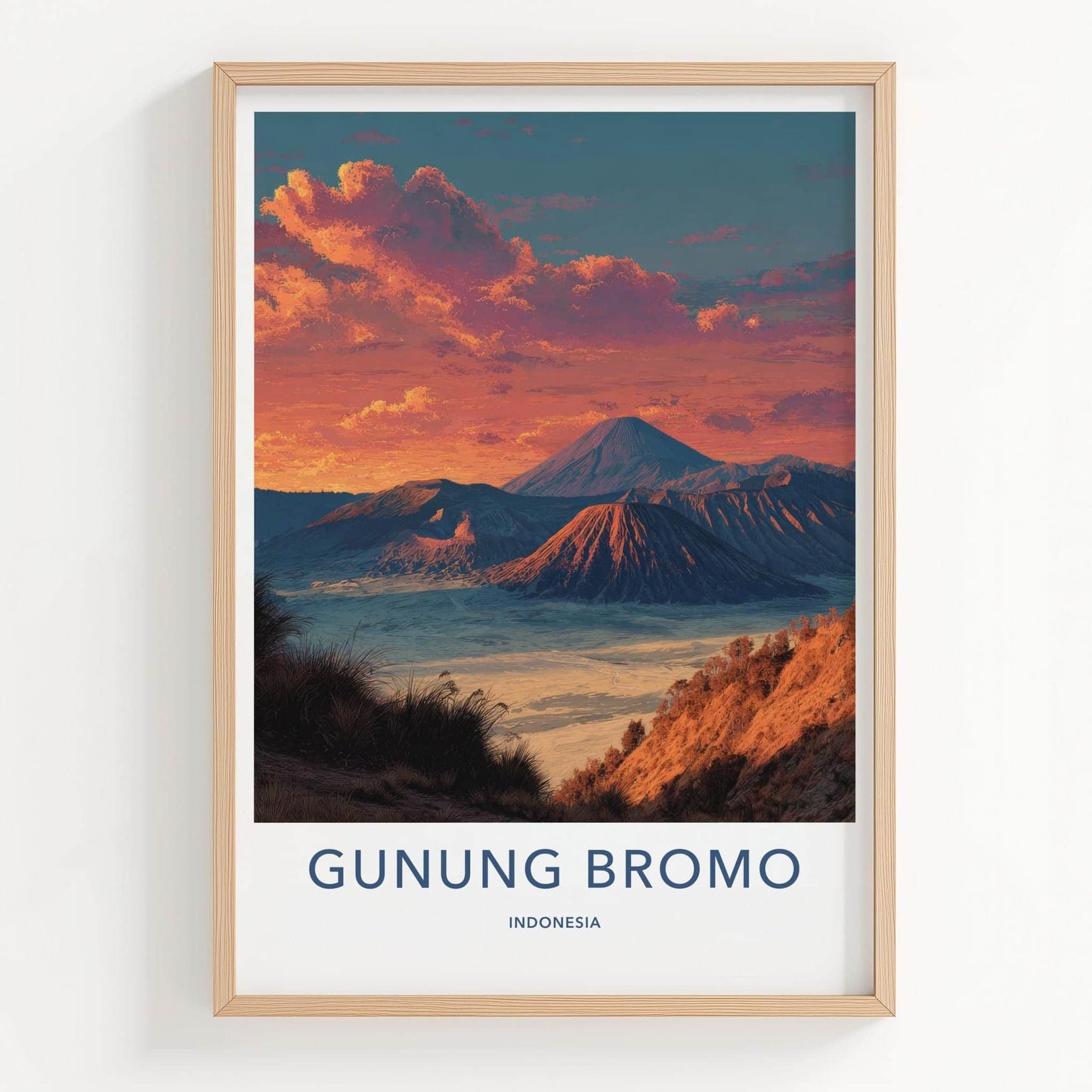 Gunung Bromo Poster - Indonesia Travel Art - Volcanic Peaks Sunset Wall Decor