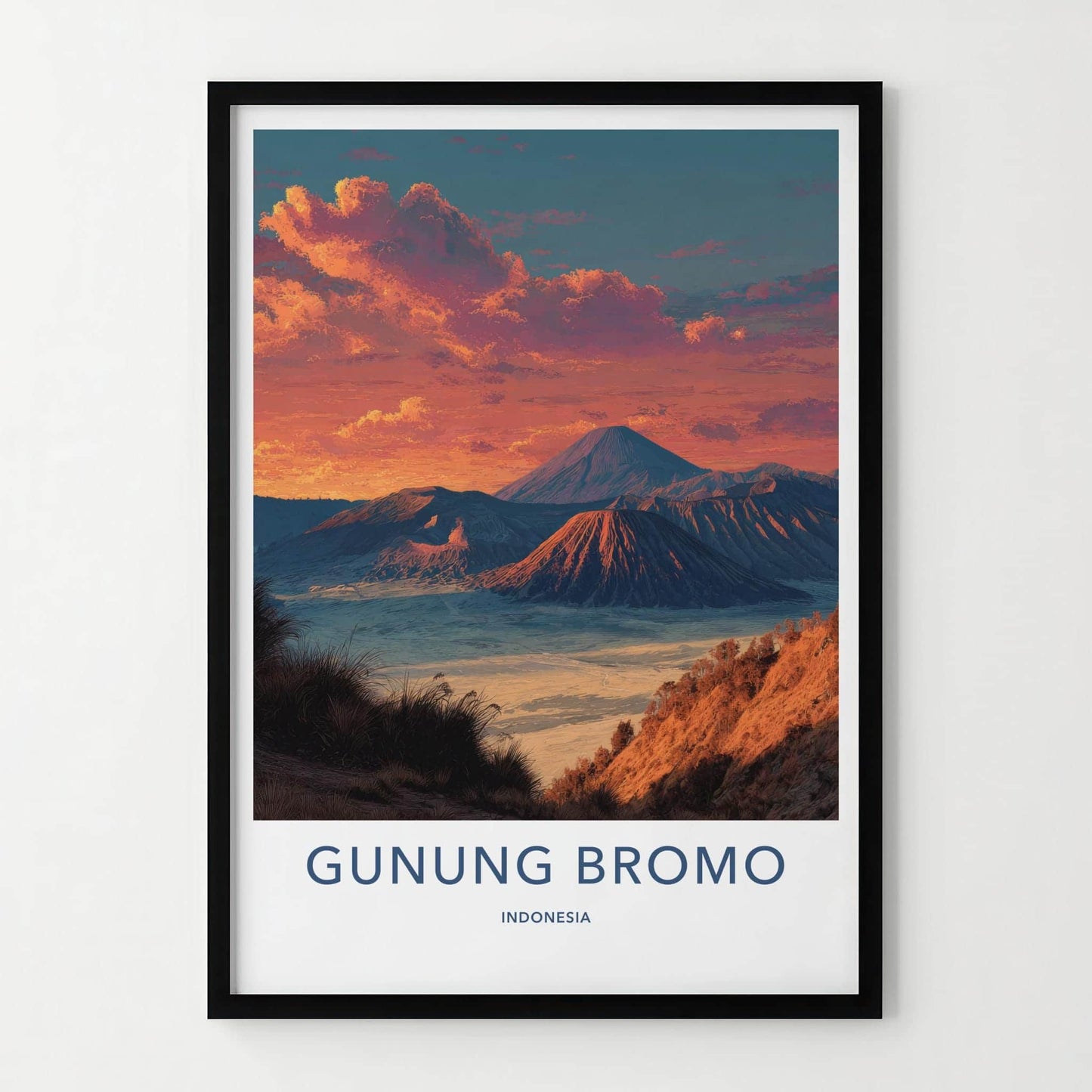 Gunung Bromo Poster - Indonesia Travel Art - Volcanic Peaks Sunset Wall Decor