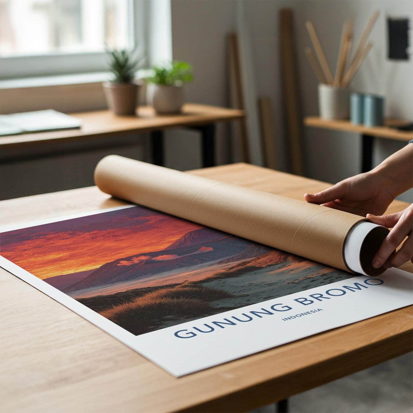 Gunung Bromo Poster - Indonesia Travel Print - Volcanic Sunrise Landscape Wall Decor