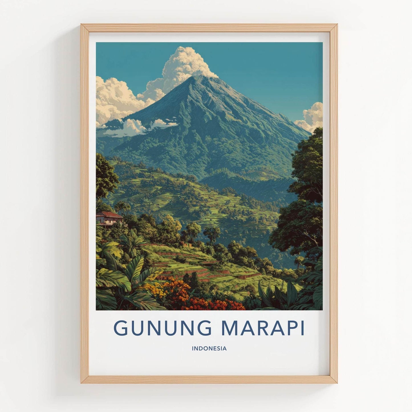 Gunung Marapi Poster - Indonesia Travel Art - Lush terraced mountain Wall Decor