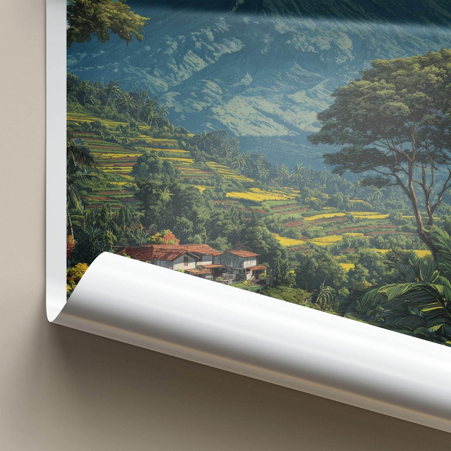 Gunung Marapi Poster - Indonesia Travel Art - Volcano Terraced Fields Wall Decor