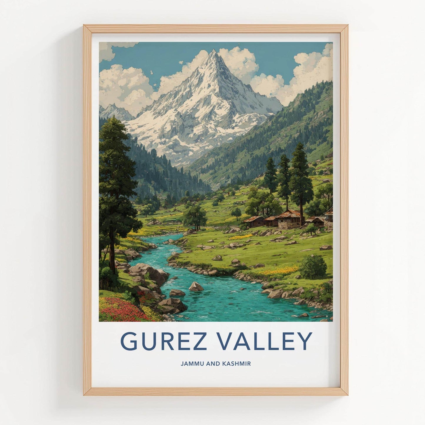 Gurez Valley Poster - India Travel Art - Jammu Kashmir Mountain River Home Decor