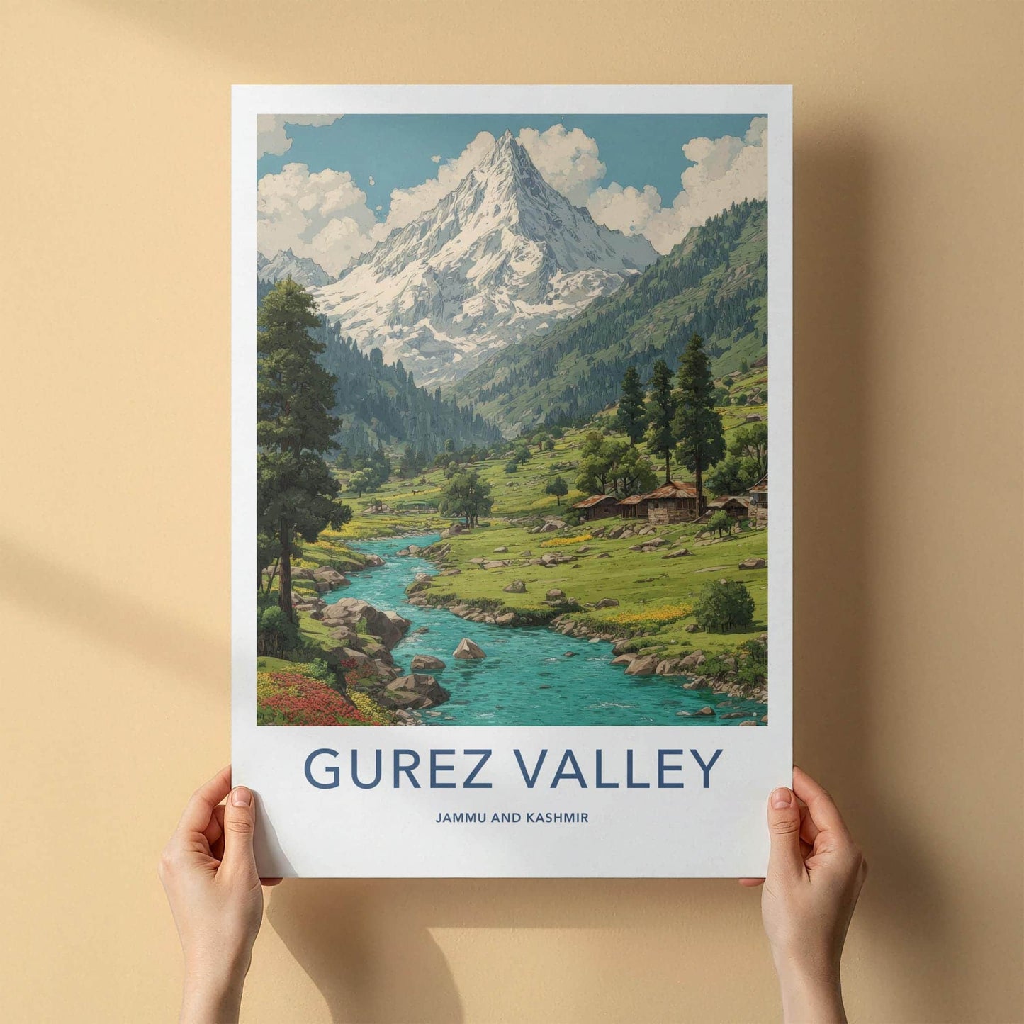 Gurez Valley Poster - India Travel Art - Jammu Kashmir Mountain River Home Decor