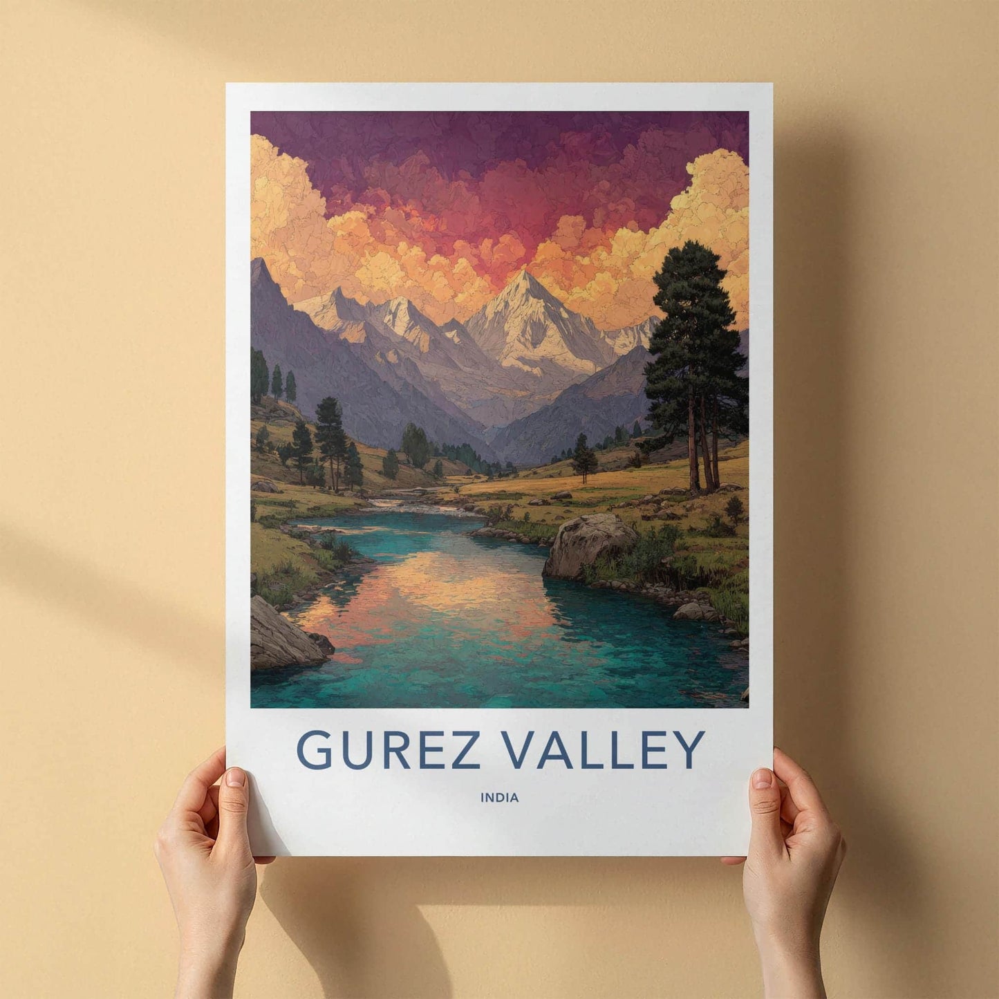 Gurez Valley Poster - India Wall Art - Jammu and Kashmir Valley River Peaks Gift