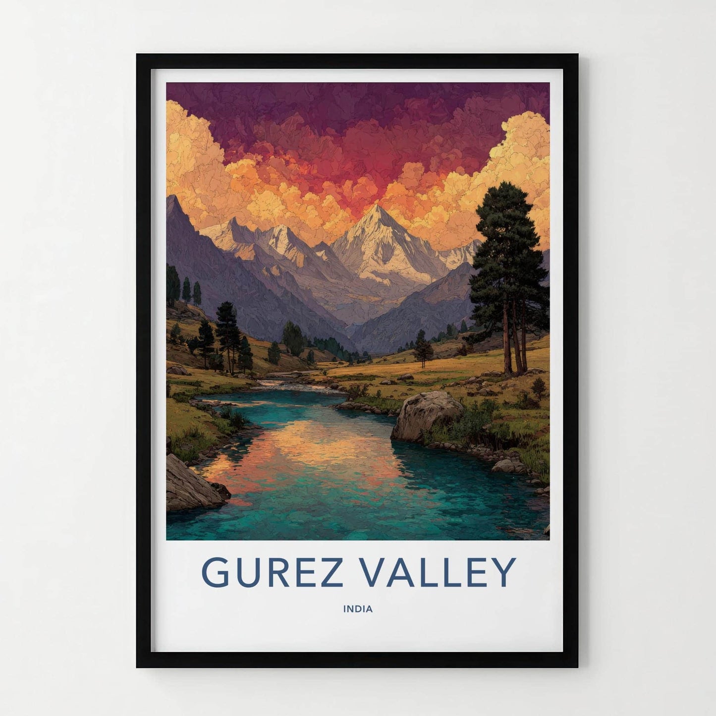 Gurez Valley Poster - India Wall Art - Jammu and Kashmir Valley River Peaks Gift