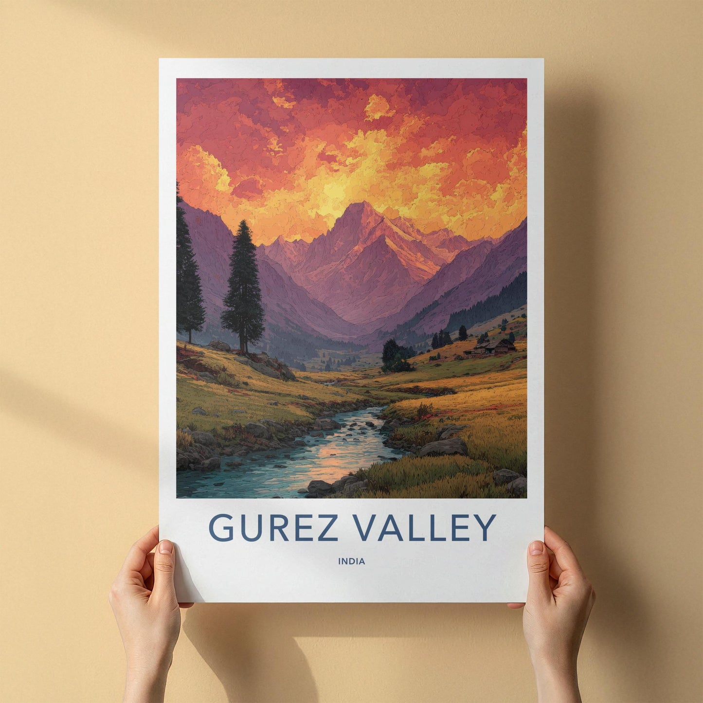 Gurez Valley Poster - India Wall Art - Jammu Kashmir Mountain River Sunset Gift