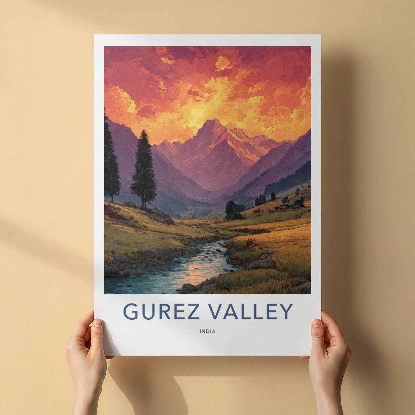 Gurez Valley Poster - India Wall Art - Jammu Kashmir Mountain River Sunset Gift