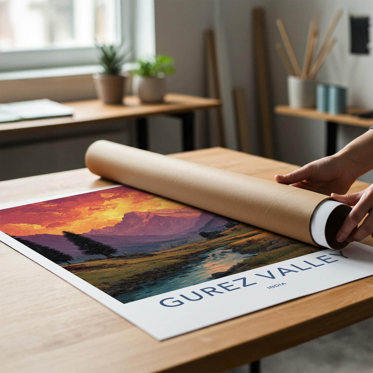 Gurez Valley Poster - India Wall Art - Jammu Kashmir Mountain River Sunset Gift