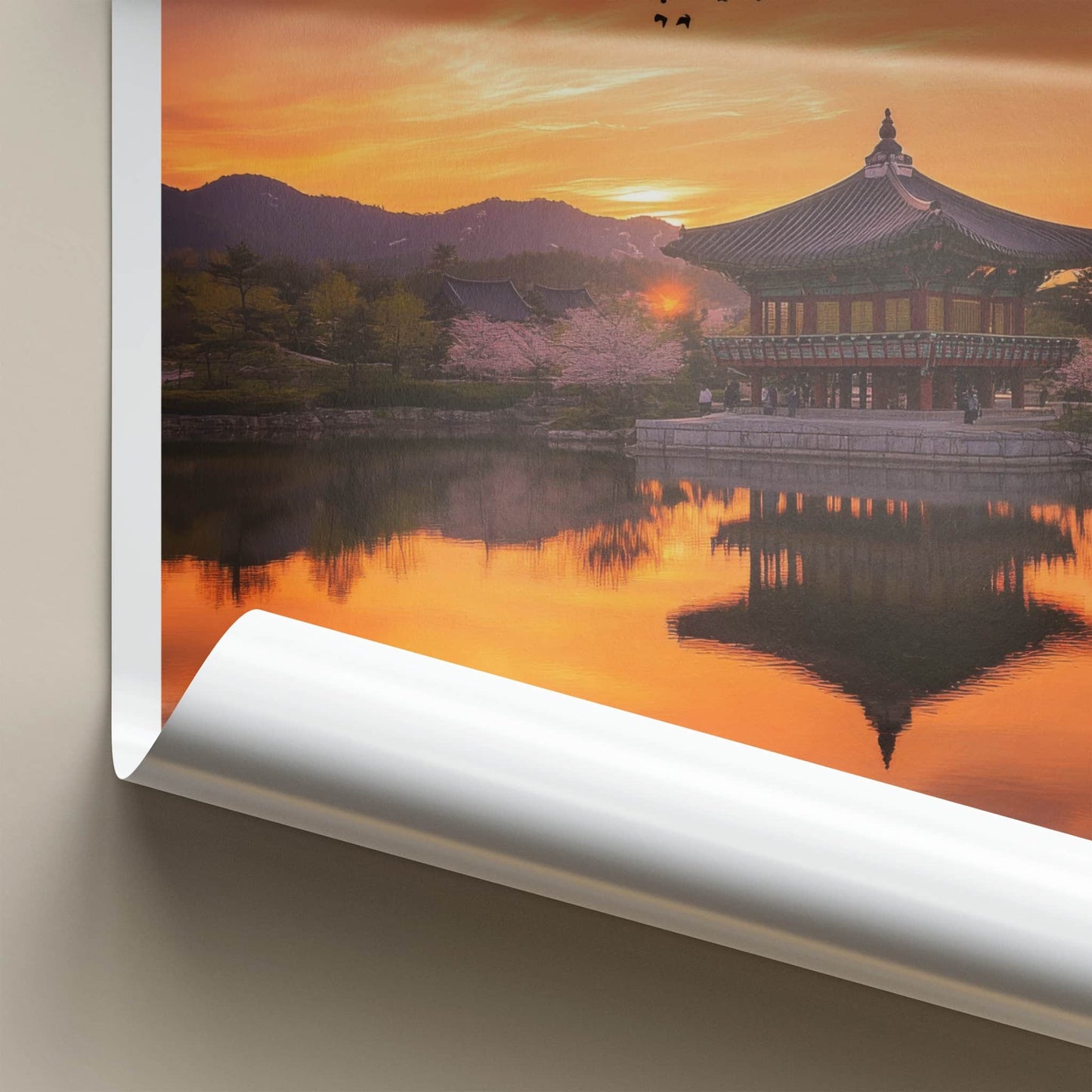 Gyeongju Poster - South Korea Art Print - Temple Lake Sunset Home Art