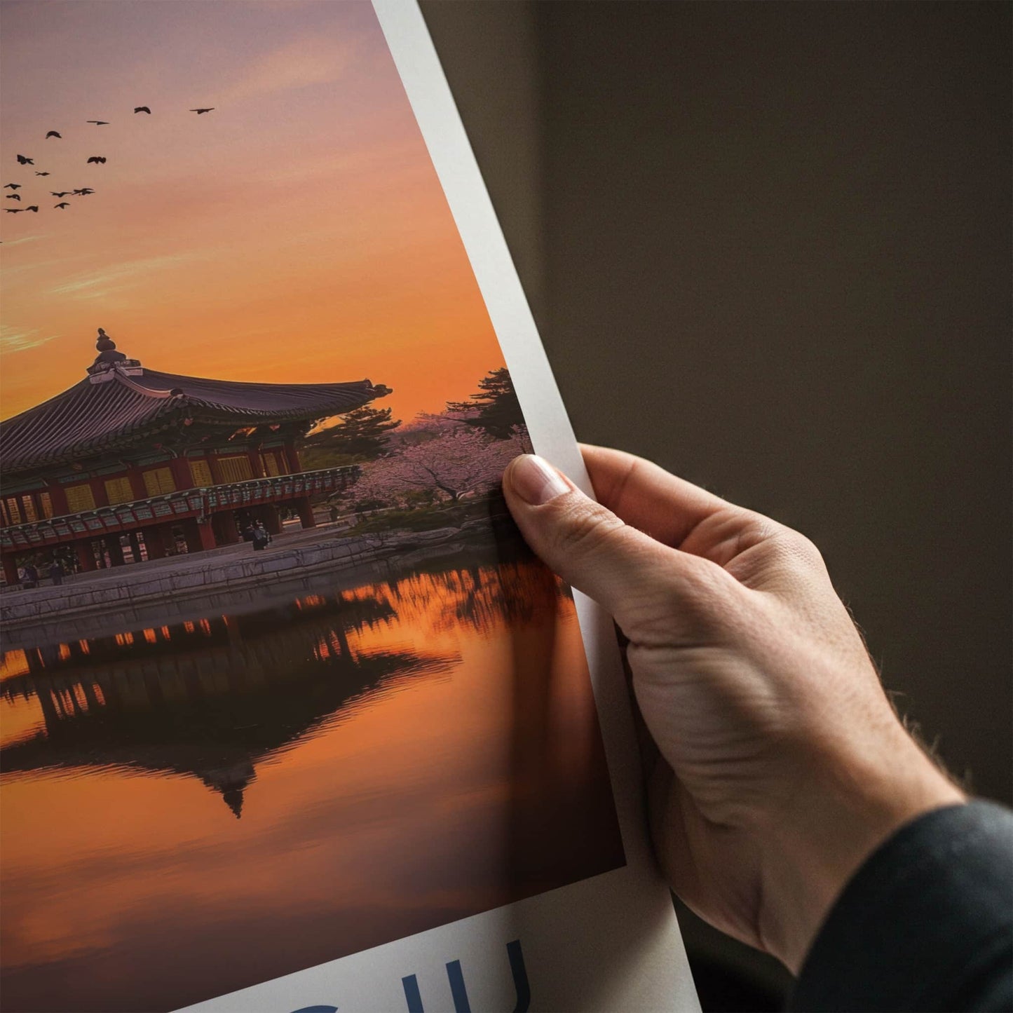 Gyeongju Poster - South Korea Art Print - Temple Lake Sunset Home Art