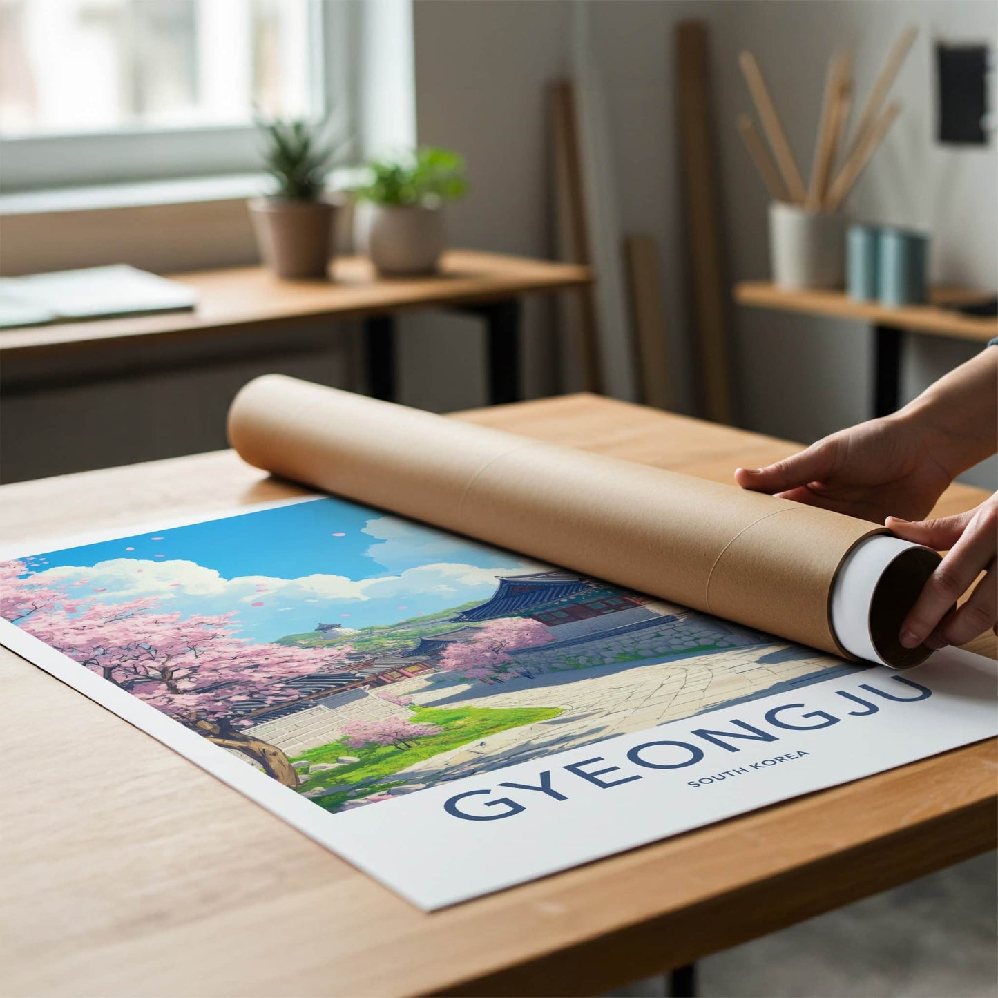 Gyeongju Poster - South Korea Travel Art - Cherry Blossoms Pathway Home Decor