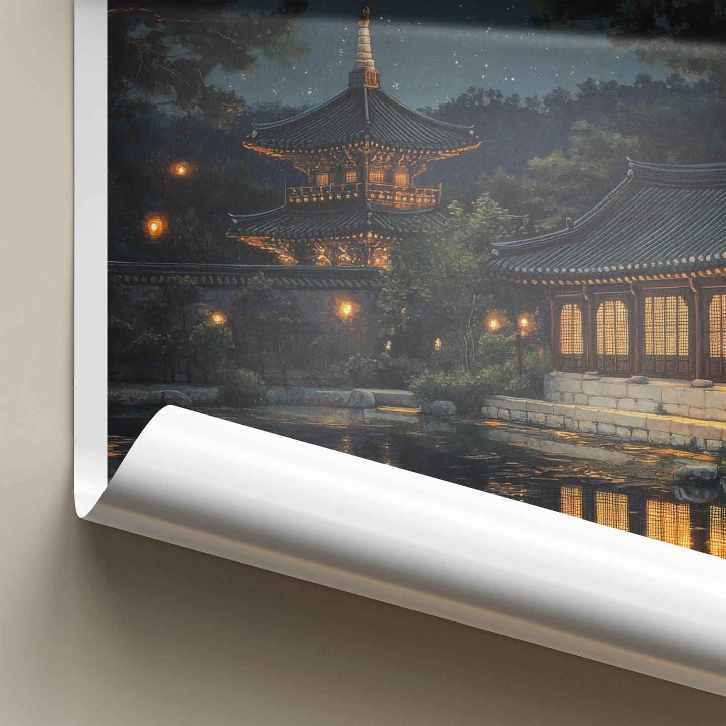Gyeongju Poster - South Korea Travel Art - Moonlit Temple Pond Wall Decor