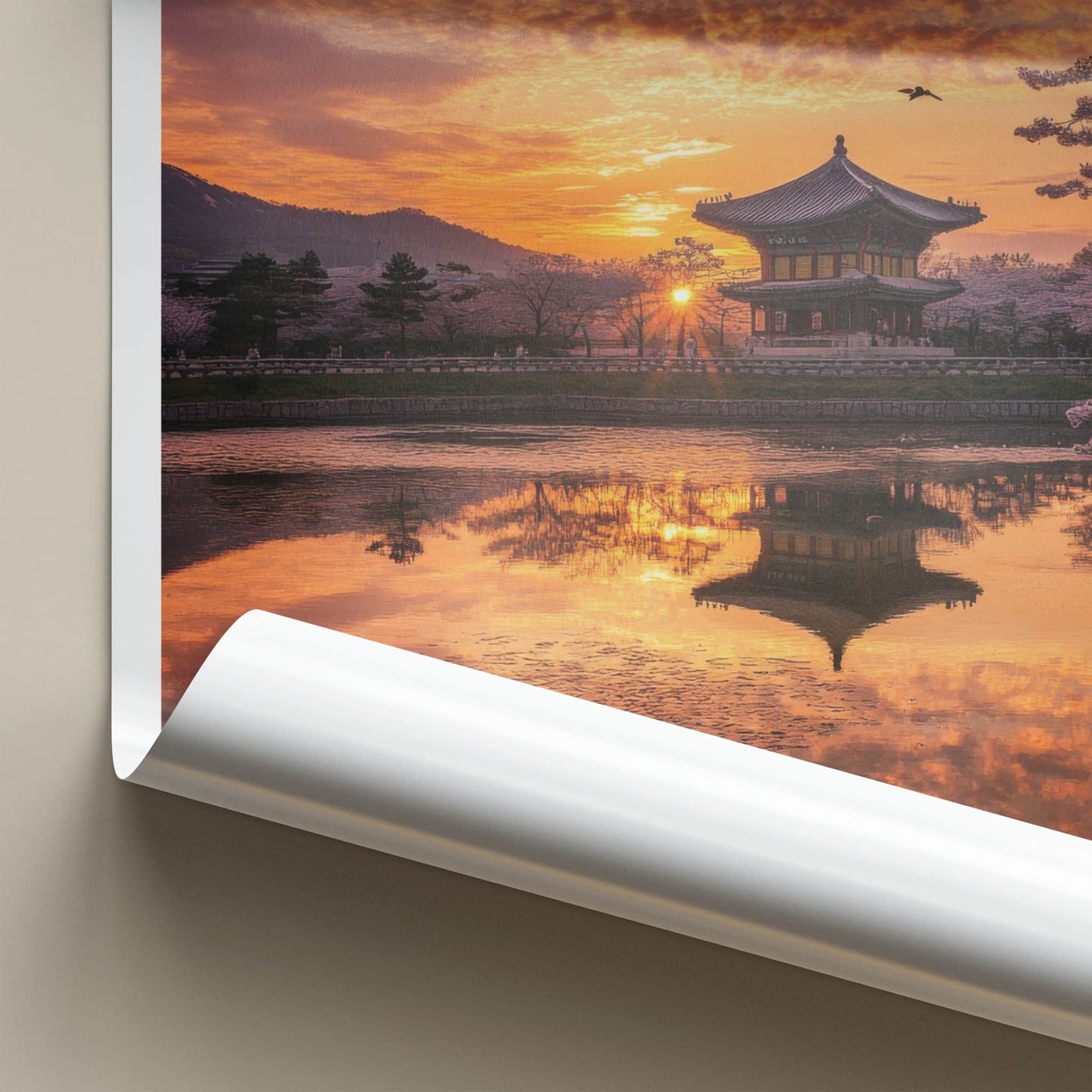 Gyeongju Poster - South Korea Travel Art - Temple Sunset Reflection Home Decor