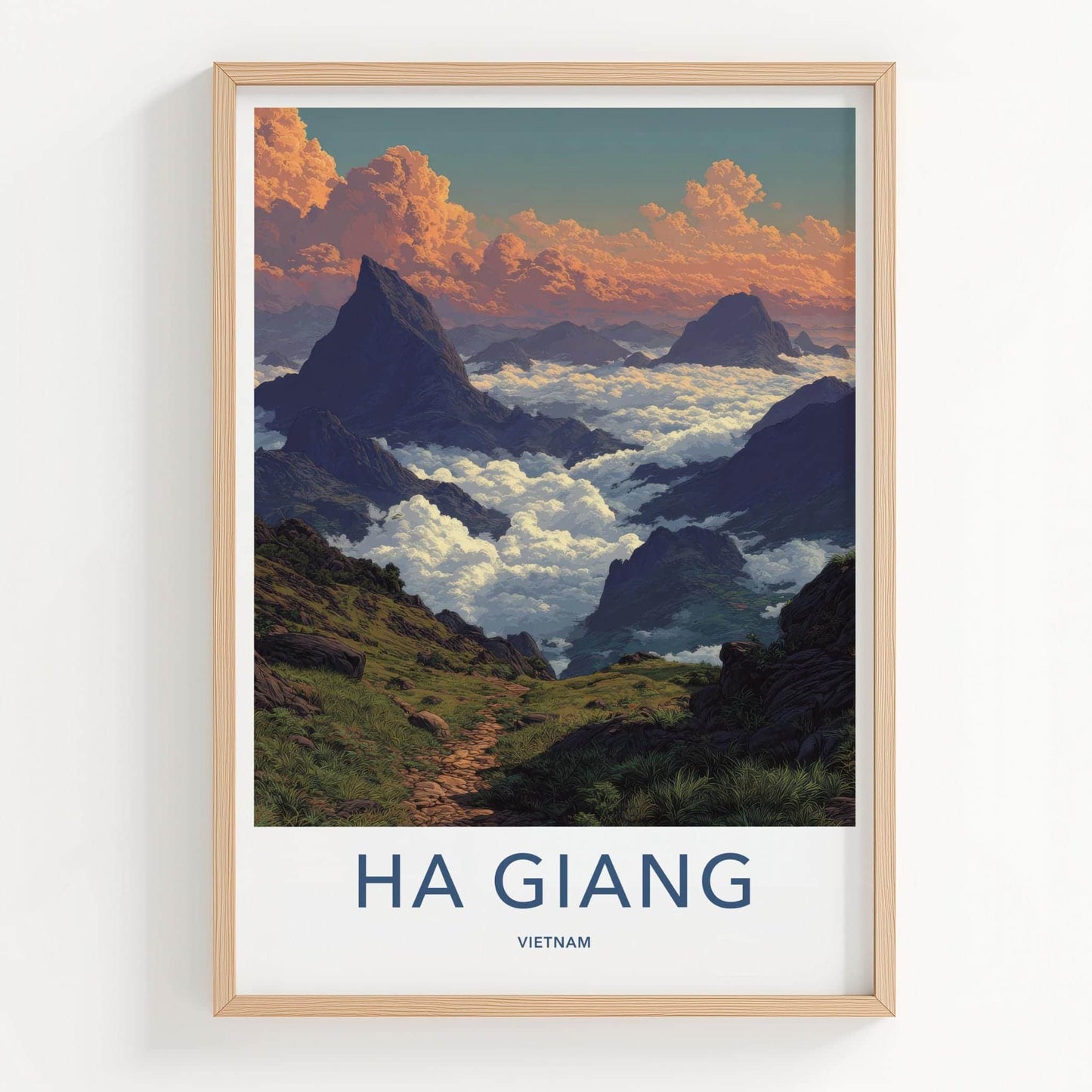 Ha Giang Poster - Vietnam Travel Art - Cloudy Mountain Trail Home Decor