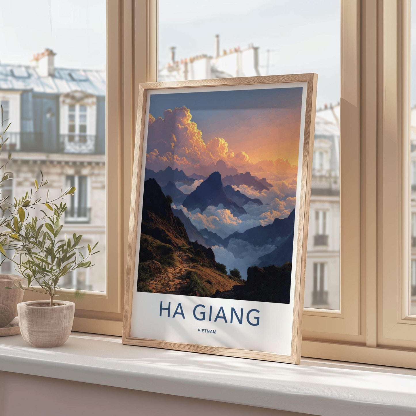 Ha Giang Poster - Vietnam Travel Art - Golden Cloud Peaks Wall Decor