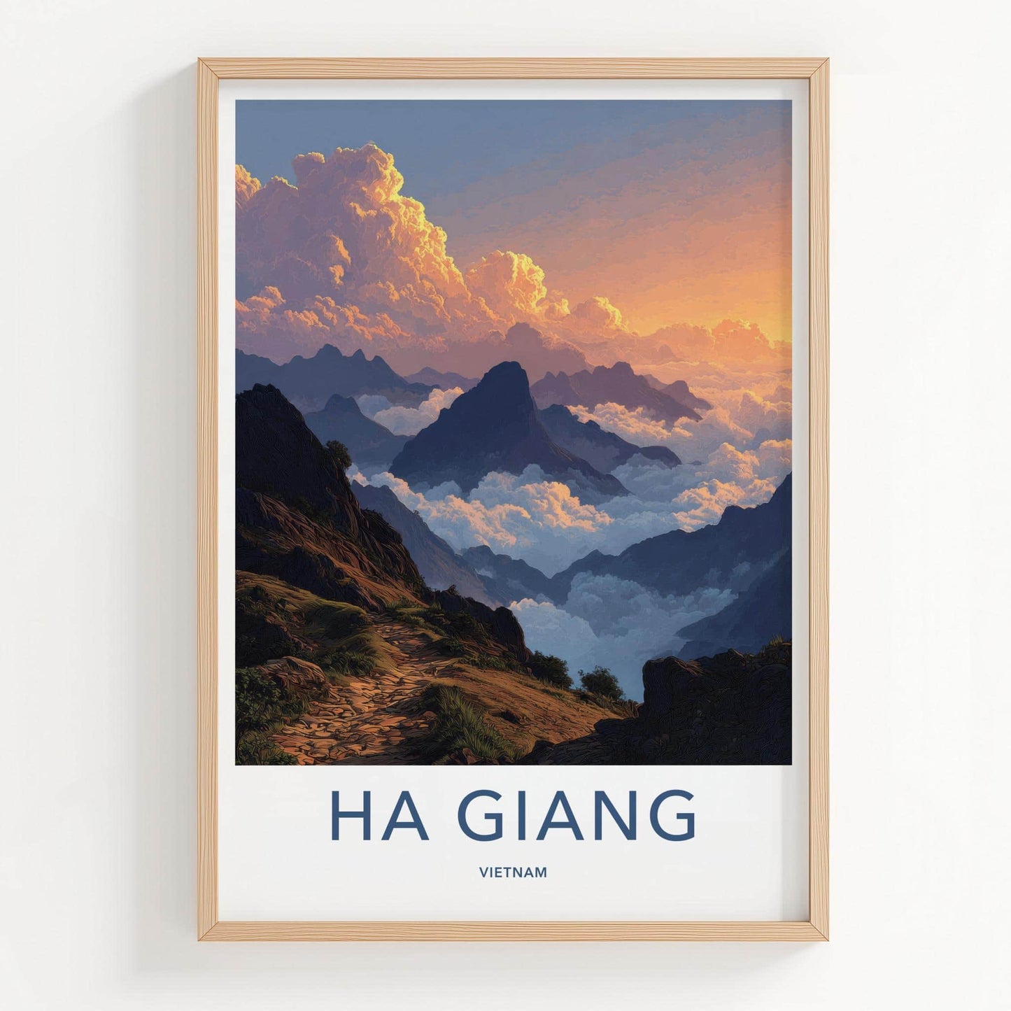 Ha Giang Poster - Vietnam Travel Art - Golden Cloud Peaks Wall Decor