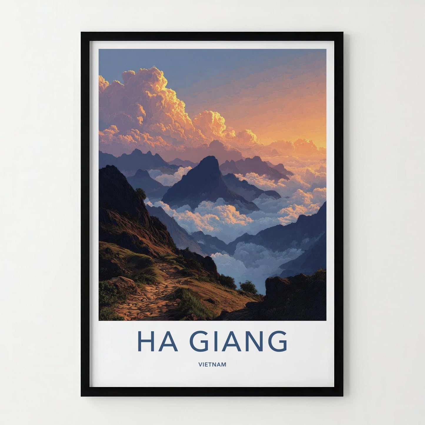 Ha Giang Poster - Vietnam Travel Art - Golden Cloud Peaks Wall Decor
