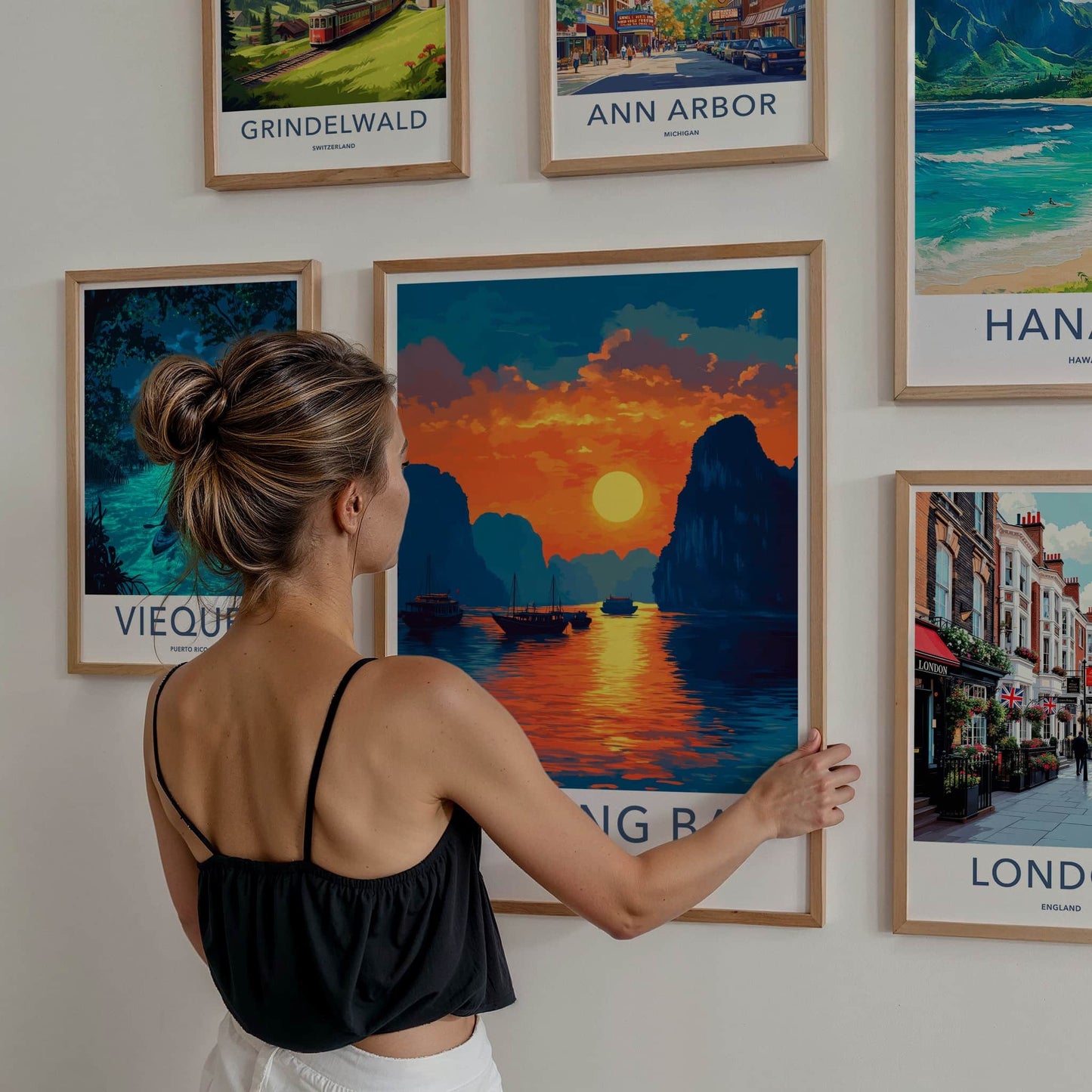 Ha Long Bay Poster - Vietnam Travel Art - Golden Sunset Bay Home Decor